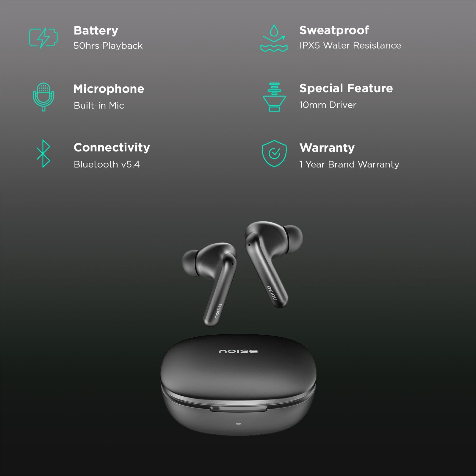 noise Air Buds Pro 4 TWS Earbuds with Active Noise Cancellation (IPX5 Water Resistant, Spatial Audio, Coal Black)_2