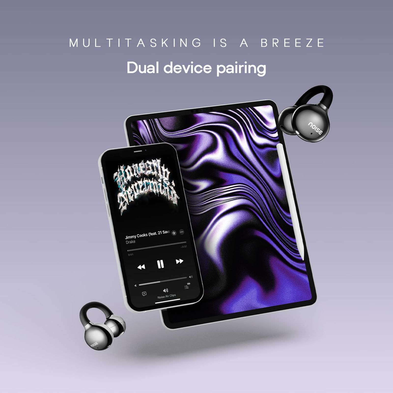 noise Air Clips TWS Earbuds with Environmental Noise Cancellation (IPX5 Water Resistant, AirWave Technology, Pearl Black)_7