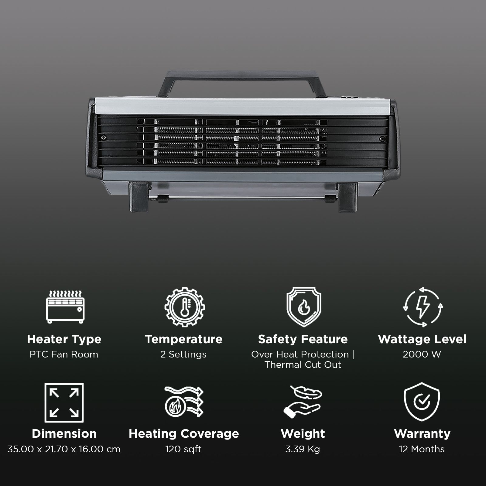 USHA FH812T 2000W Fan Room Heater with Thermal Cut Out (Adjustable Thermostat_3