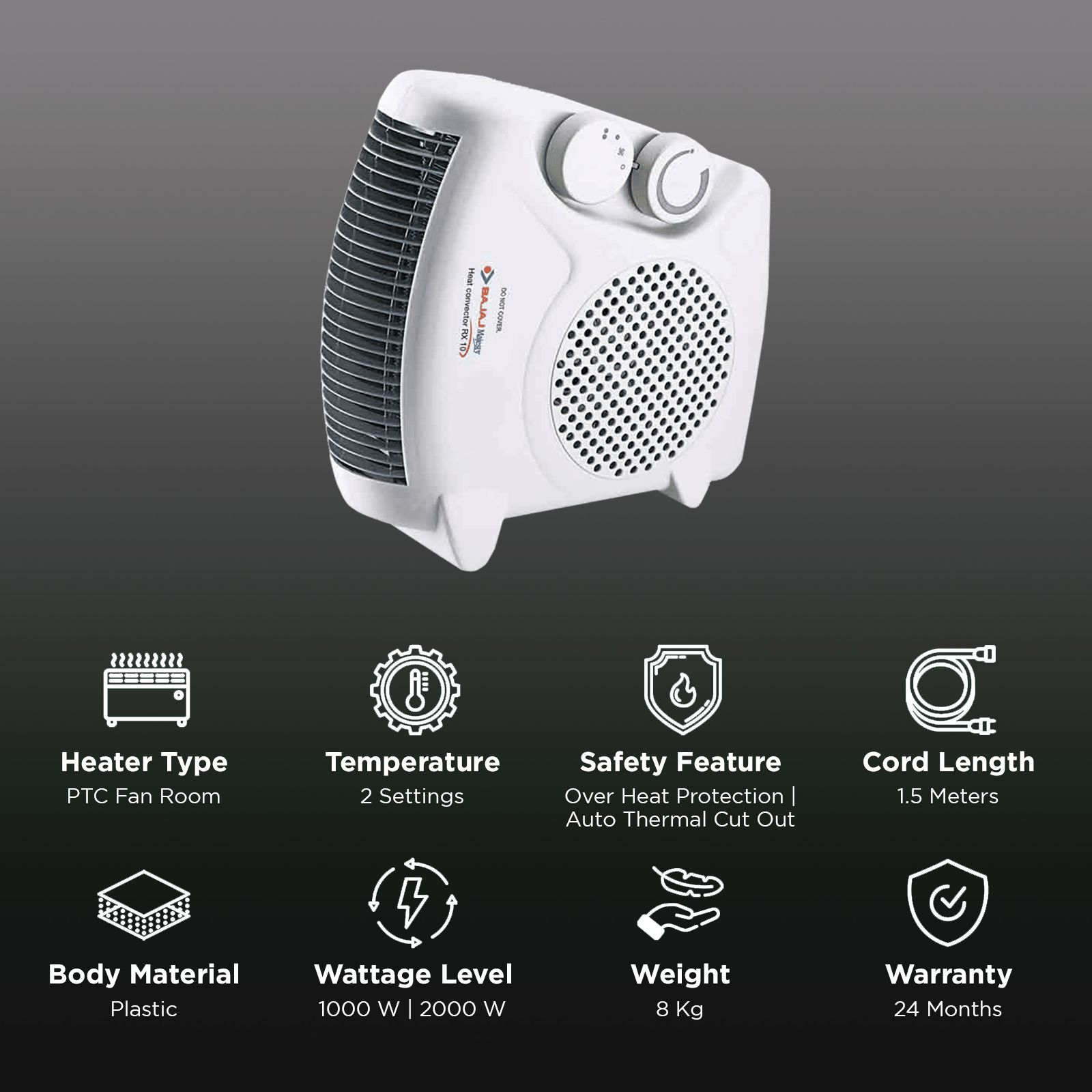 BAJAJ Majesty RX10 2000W Fan Room Heater with Automatic Thermal Cutout (Adjustable Thermostat_3