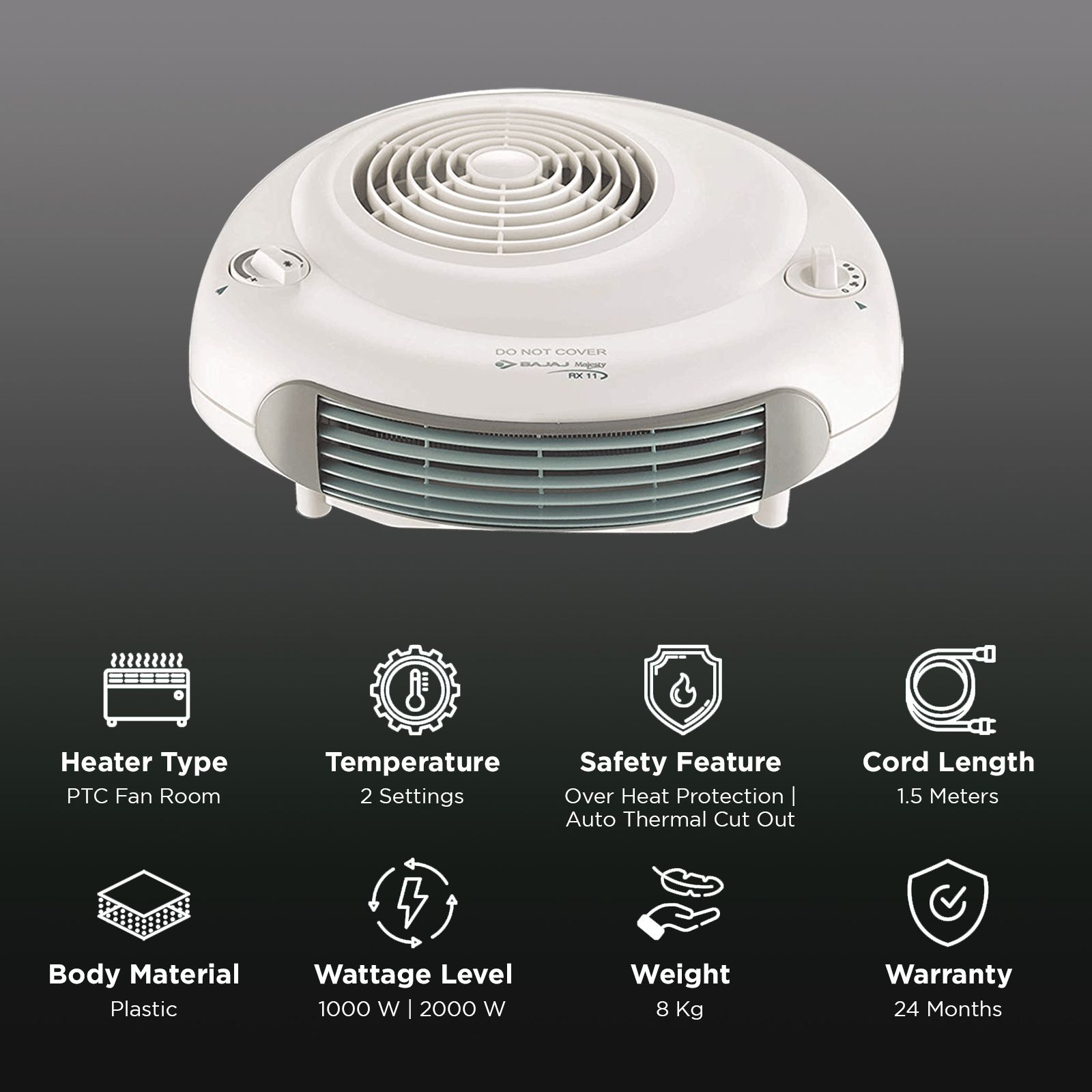 BAJAJ Majesty RX11 2000W Fan Room Heater with Automatic Thermal Cutout (Adjustable Thermostat BAJAJ Majesty RX11 2000W Fan Room Heater with Automatic Thermal Cutout (Adjustable Thermostat_3
