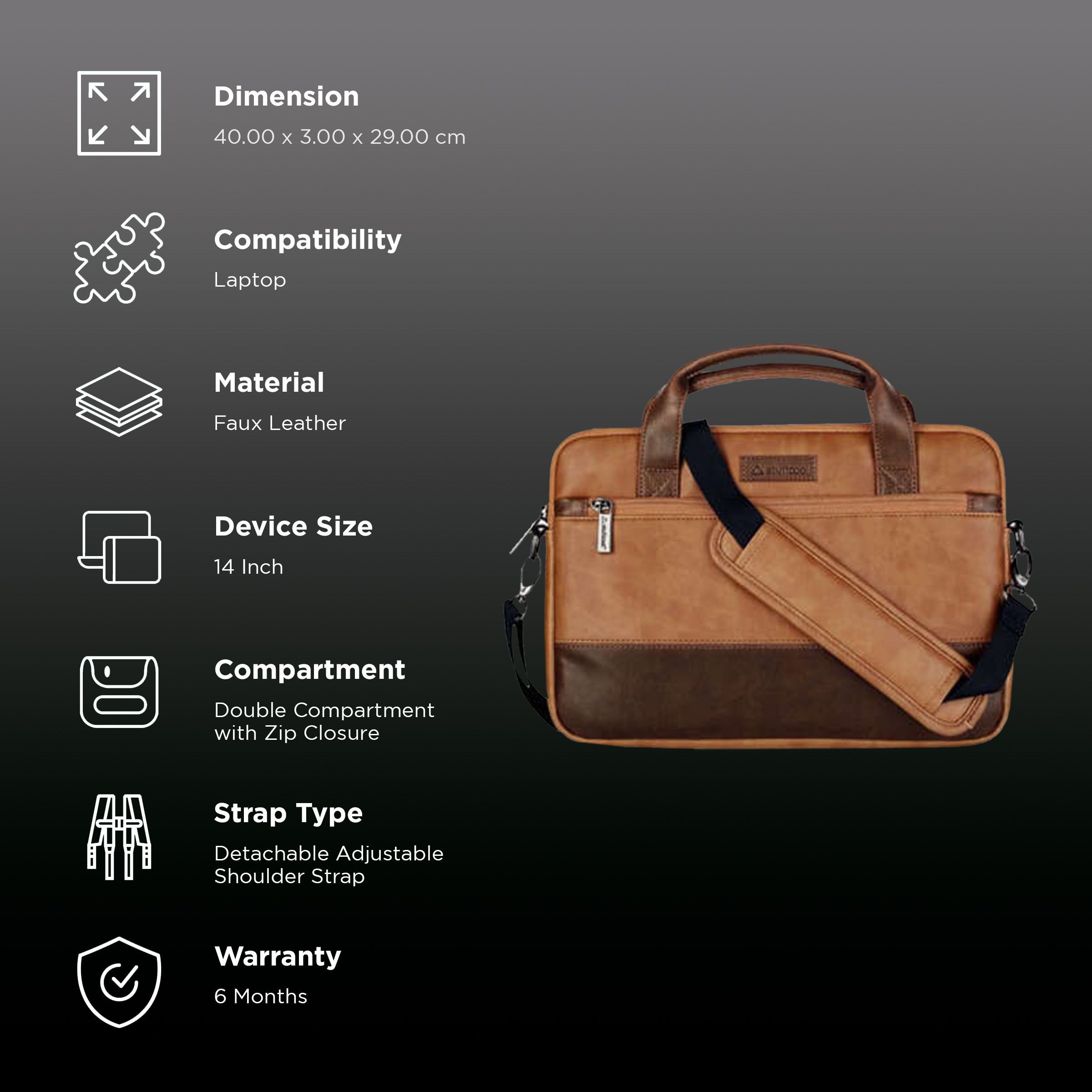 stuffcool Lush Faux Leather Laptop Sling Bag for 14 Inch Laptop (Detachable & Adjustable Shoulder Strap, Brown) stuffcool Lush Faux Leather Laptop Sling Bag for 14 Inch Laptop (Detachable & Adjustable Shoulder Strap, Brown)_3