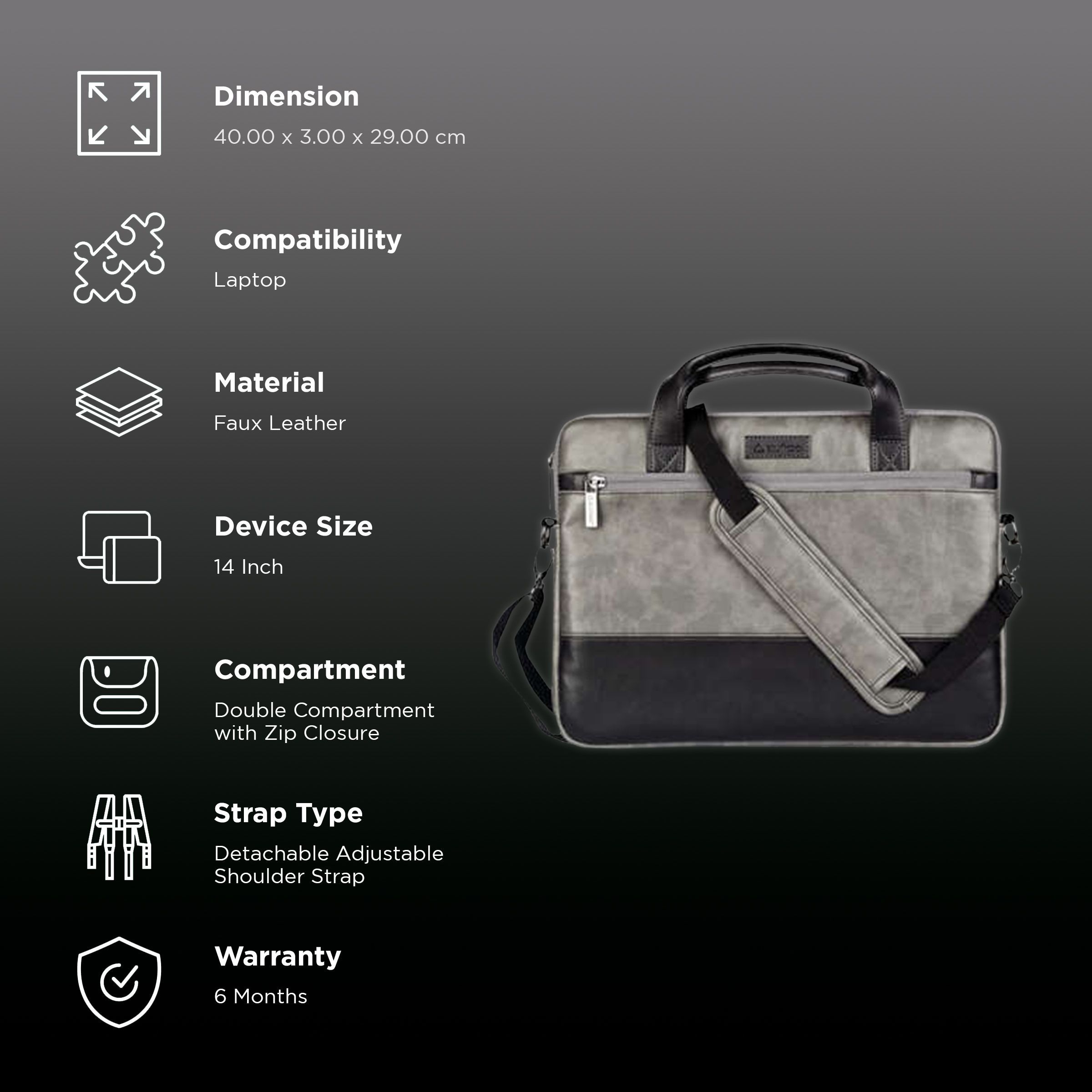 stuffcool Lush Faux Leather Laptop Sling Bag for 14 Inch Laptop (Detachable & Adjustable Shoulder Strap, Black) stuffcool Lush Faux Leather Laptop Sling Bag for 14 Inch Laptop (Detachable & Adjustable Shoulder Strap, Black)_3