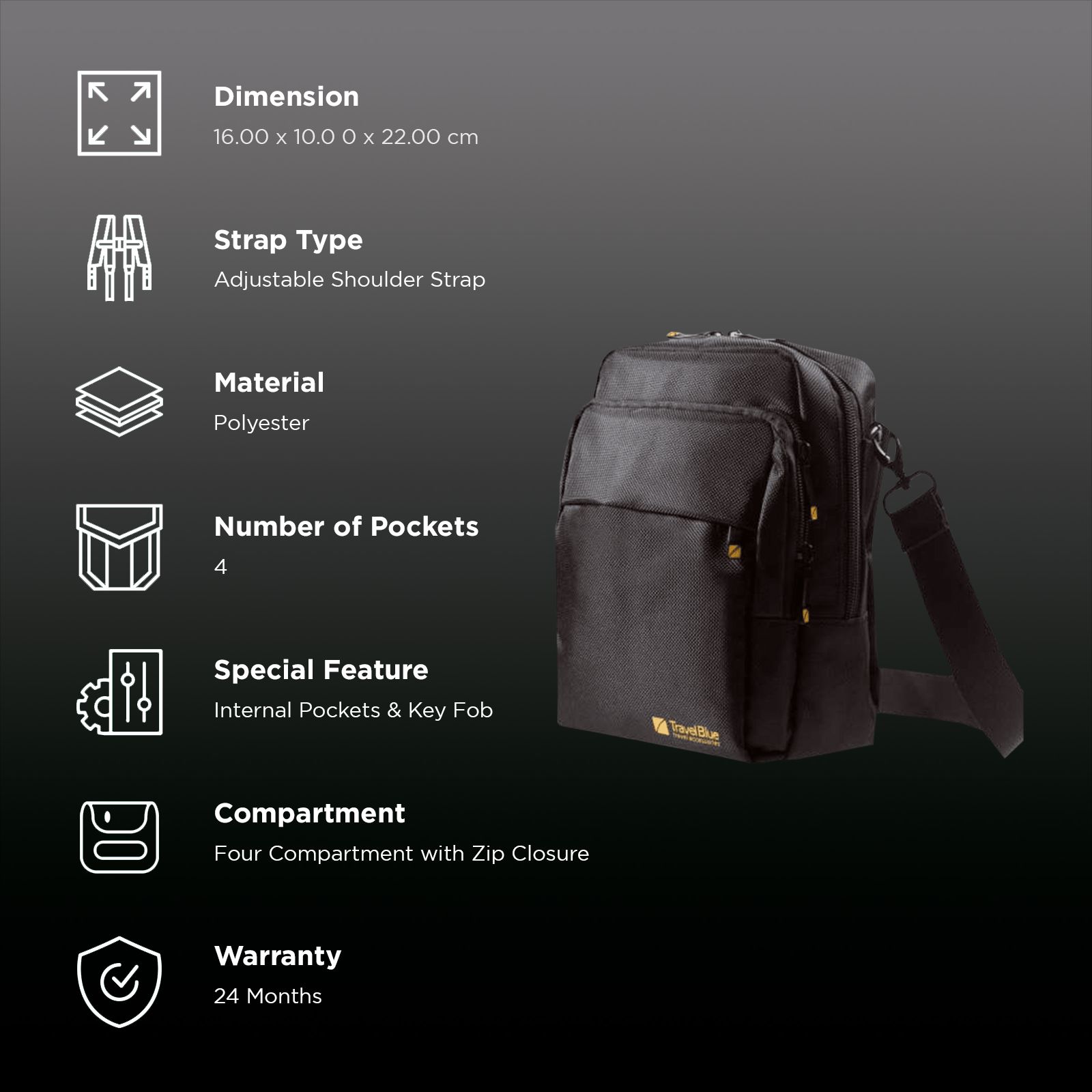 TRAVEL BLUE Polyester Sling Bag ( Capacious Design, TB-812, Black)_3