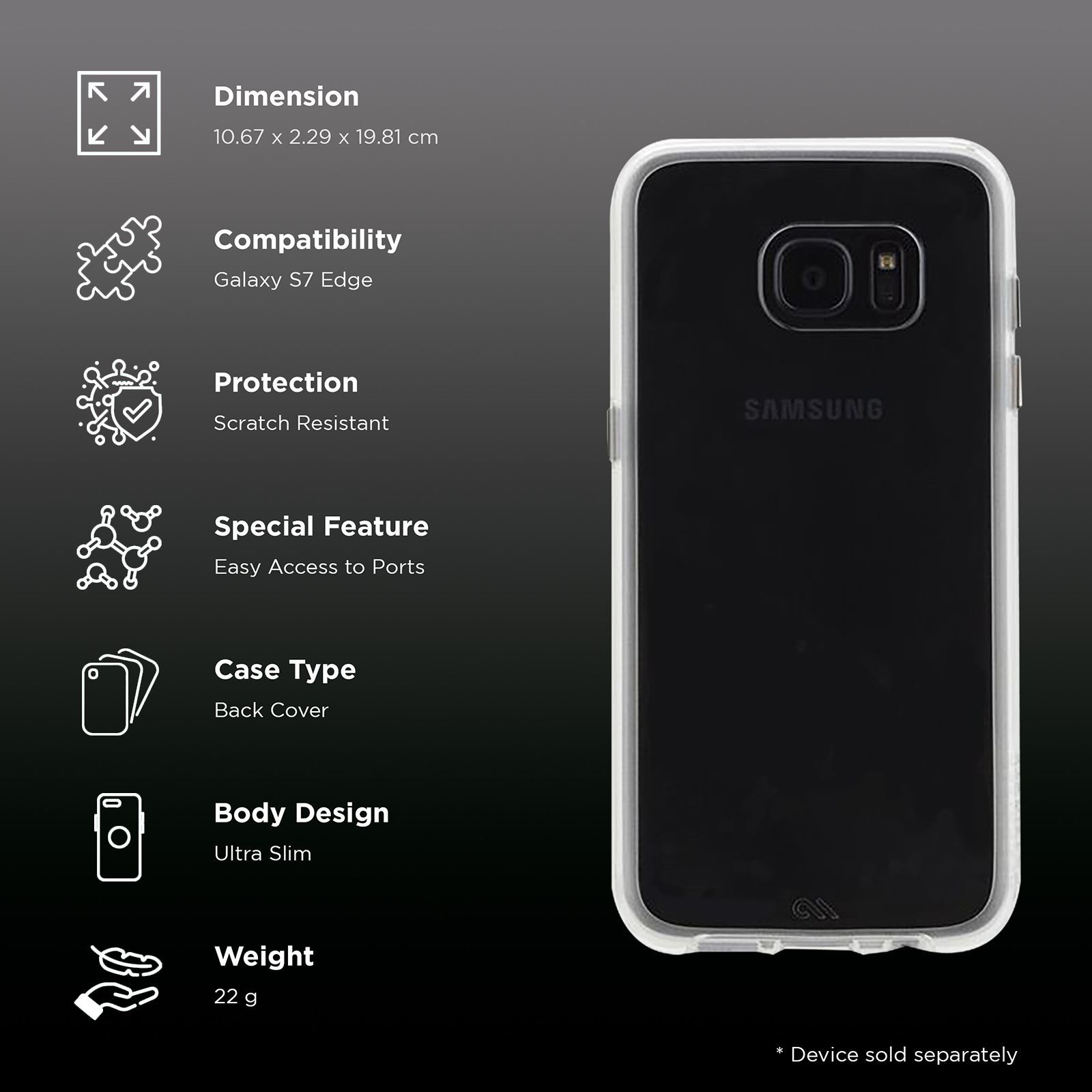 Case-Mate CM033988 TPU Back Cover for Samsung Galaxy S7 Edge (Anti Scratch technology, Transparent)_2