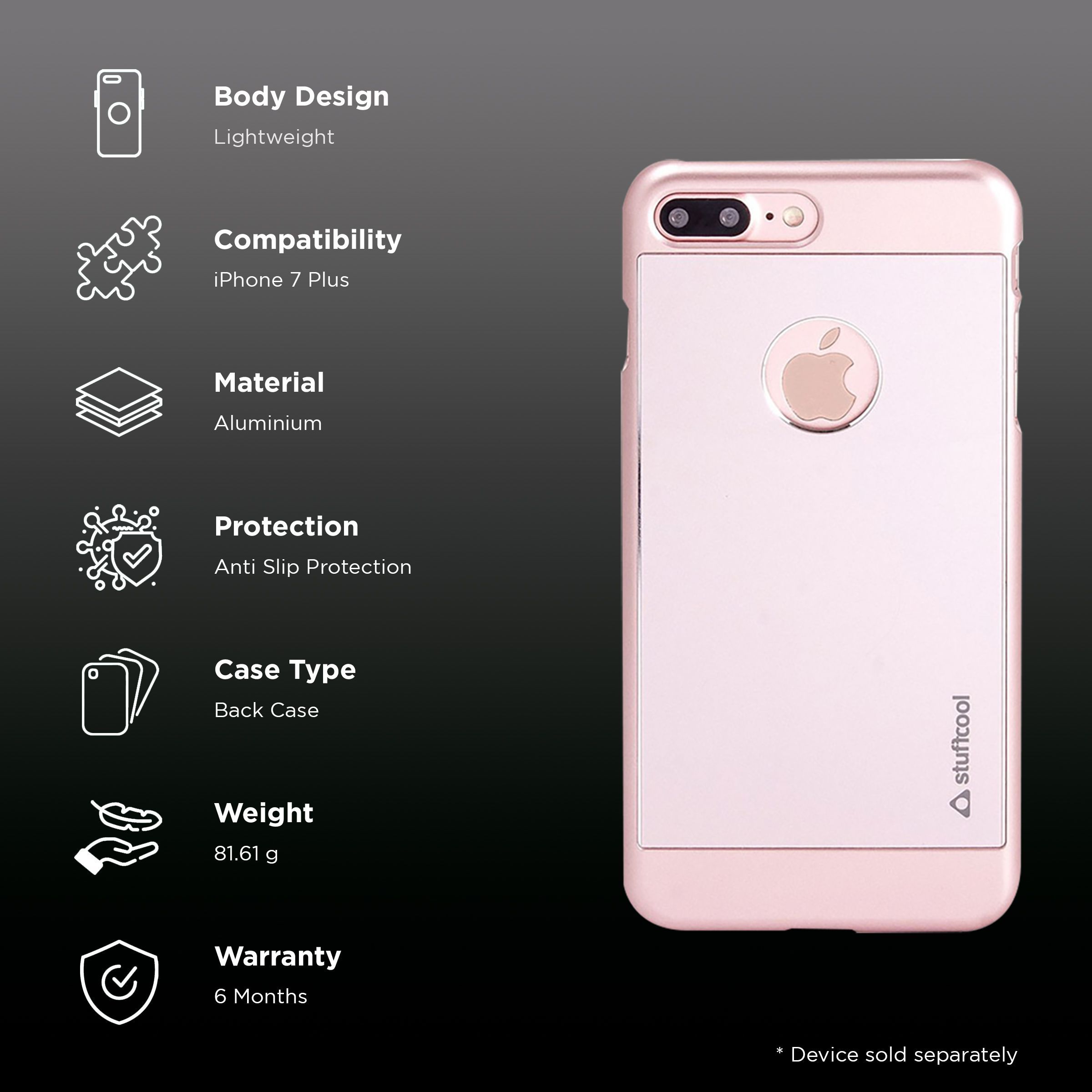 stuffcool Deco Hard Aluminium Back Cover for Apple iPhone 7 Plus (Lightweight & Durable Protection, Rose Gold)_2