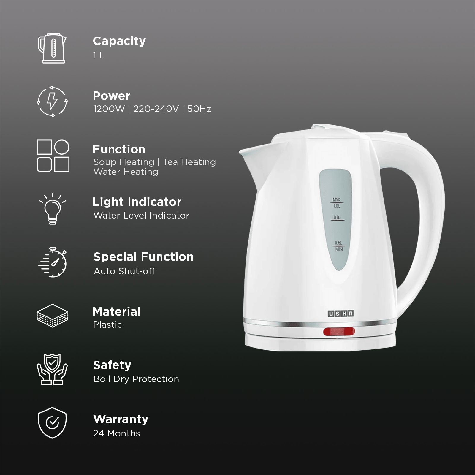 Usha 1 Litre Electric Kettle (3315, White)_3
