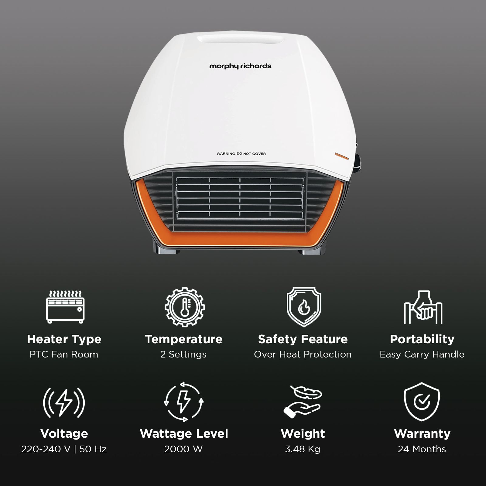 morphy richards Aristo 2000W PTC Fan Room Heater with Adjustable Thermostat (Noiseless Operation_3