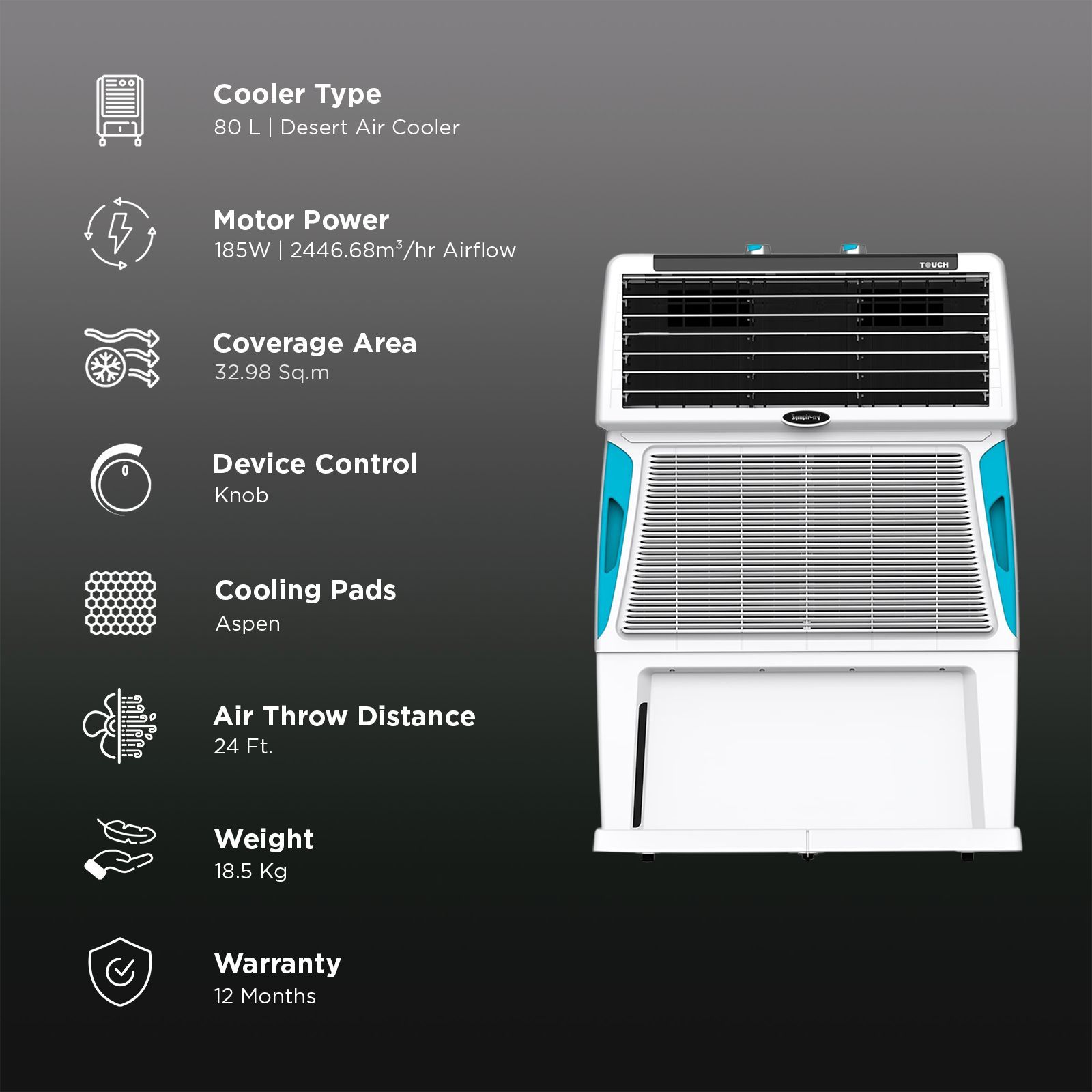 Symphony Touch 80 Litres Desert Air Cooler with i-Pure Technology (Inverter Compatible, White)_3