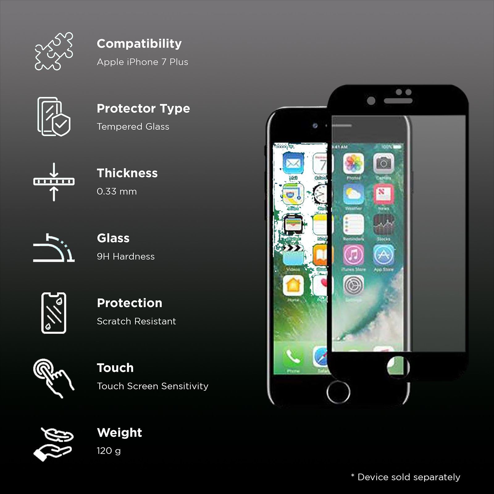 stuffcool Mighty 3D Curved Tempered Glass for Apple iPhone 7 Plus (9H Hardness)_2