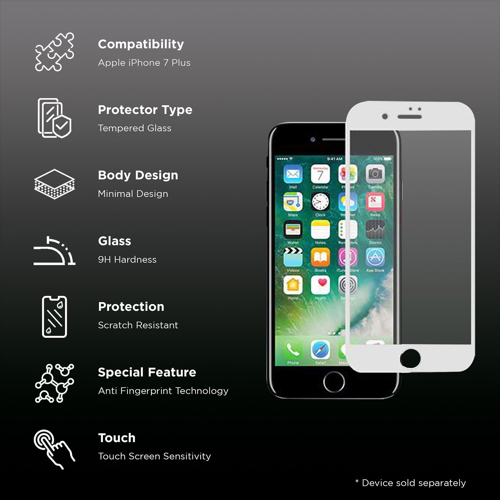 stuffcool Mighty 3D Curved Tempered Glass for Apple iPhone 7 Plus (9H Hardness)_2