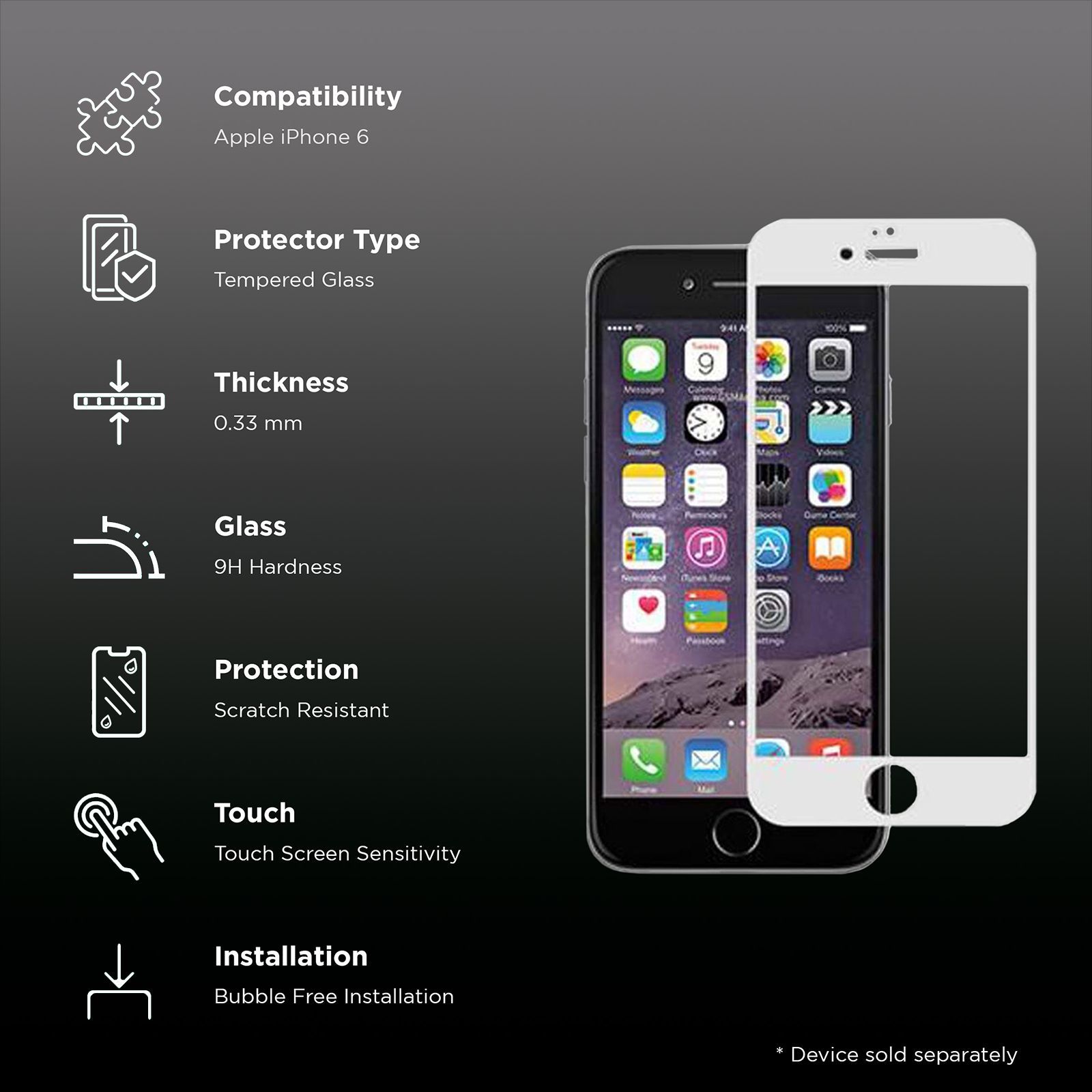 stuffcool Mighty 2.5D Tempered Glass for Apple iPhone 6 (9H Hardness)_2