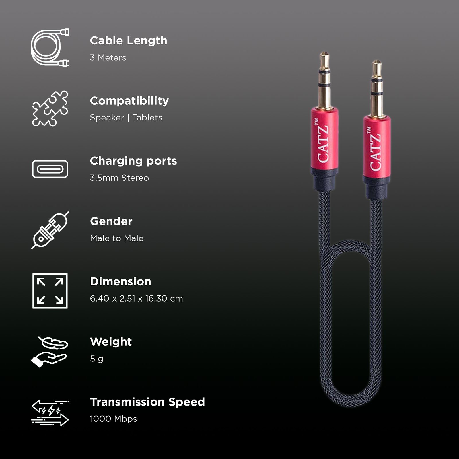 Brilyant Rugged 3.5mm Stereo to 3.5mm Stereo 9.8 Feet (3M) Cable (Gold Plated Connector, Black)_2