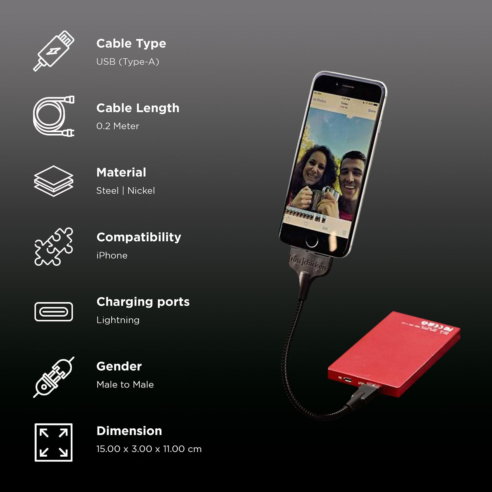 FUSE chicken Bobine Type A to Lightning 0.6 Feet (0.2M) Cable (MFI Certified, Black)_2