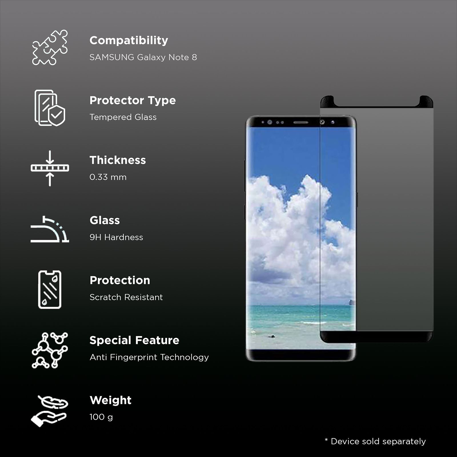 stuffcool Mighty 3D Curved Tempered Glass for Samsung Galaxy Note 8 (9H Hardness)_2