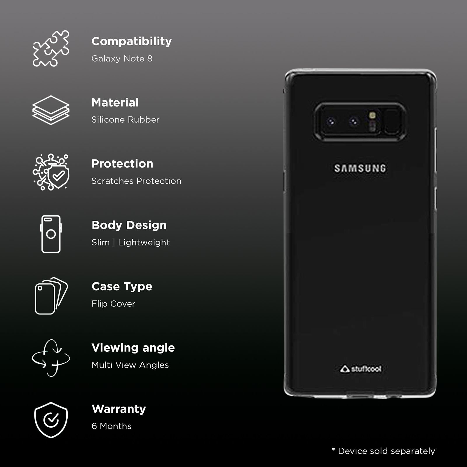 stuffcool Pure Soft Silicon Rubber Back Cover for SAMSUNG Galaxy Note 8 (Scratch Proof, Transparent) stuffcool Pure Soft Silicon Rubber Back Cover for SAMSUNG Galaxy Note 8 (Scratch Proof, Transparent)_2