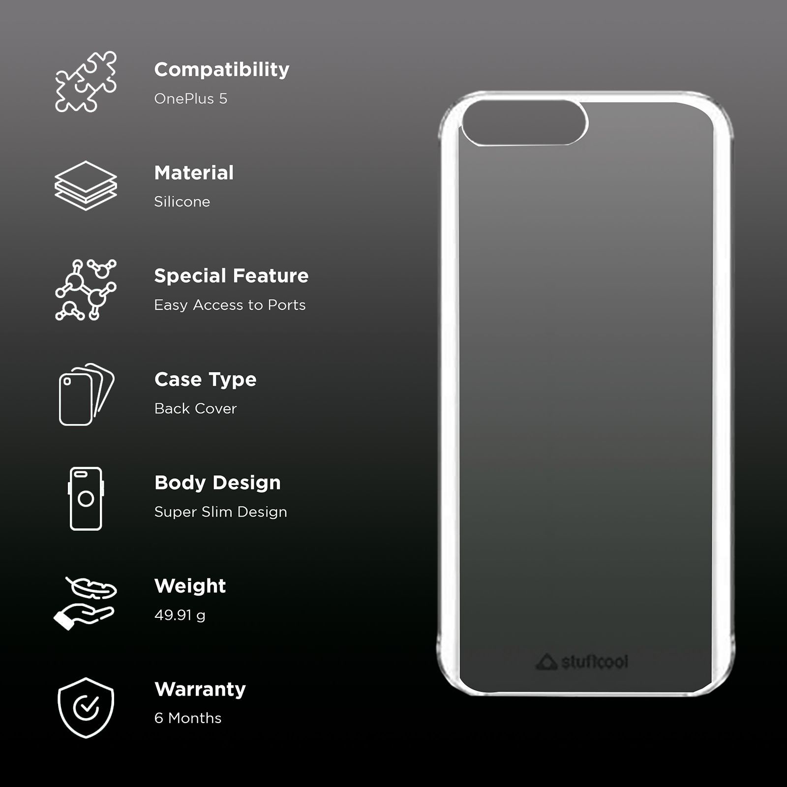 stuffcool Pure Soft Silicone Rubber Back Cover for OnePlus 5 (Camera Protection, Transparent)_2