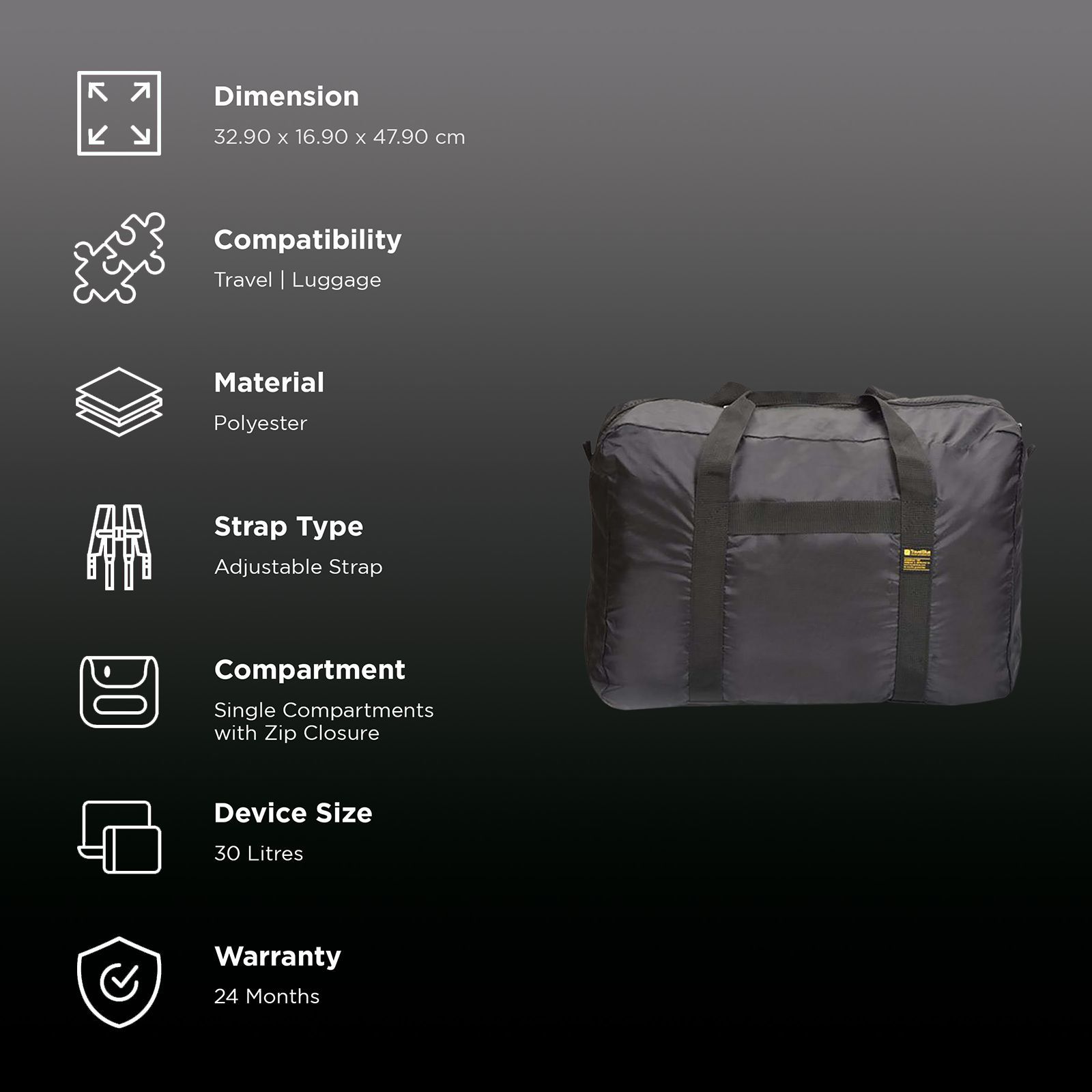 TRAVEL BLUE 30 Litres Polyester Backpack ( Water Resistant, TB-66, Black)_3