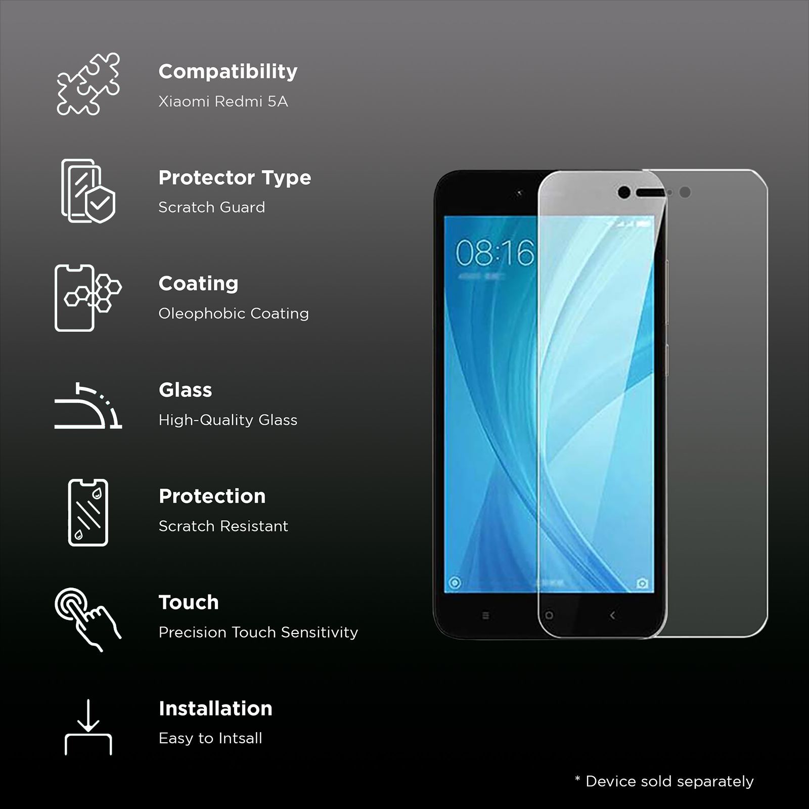 scratchgard Screen Protector for Xiaomi Redmi 5A (Fingerprint Resistant)_2