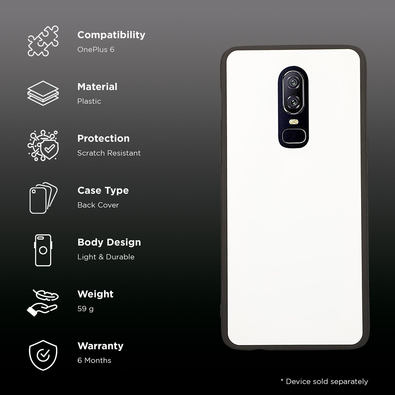 stuffcool Hard Plastic Back Cover for OnePlus 6 (Camera Protection, White)_2