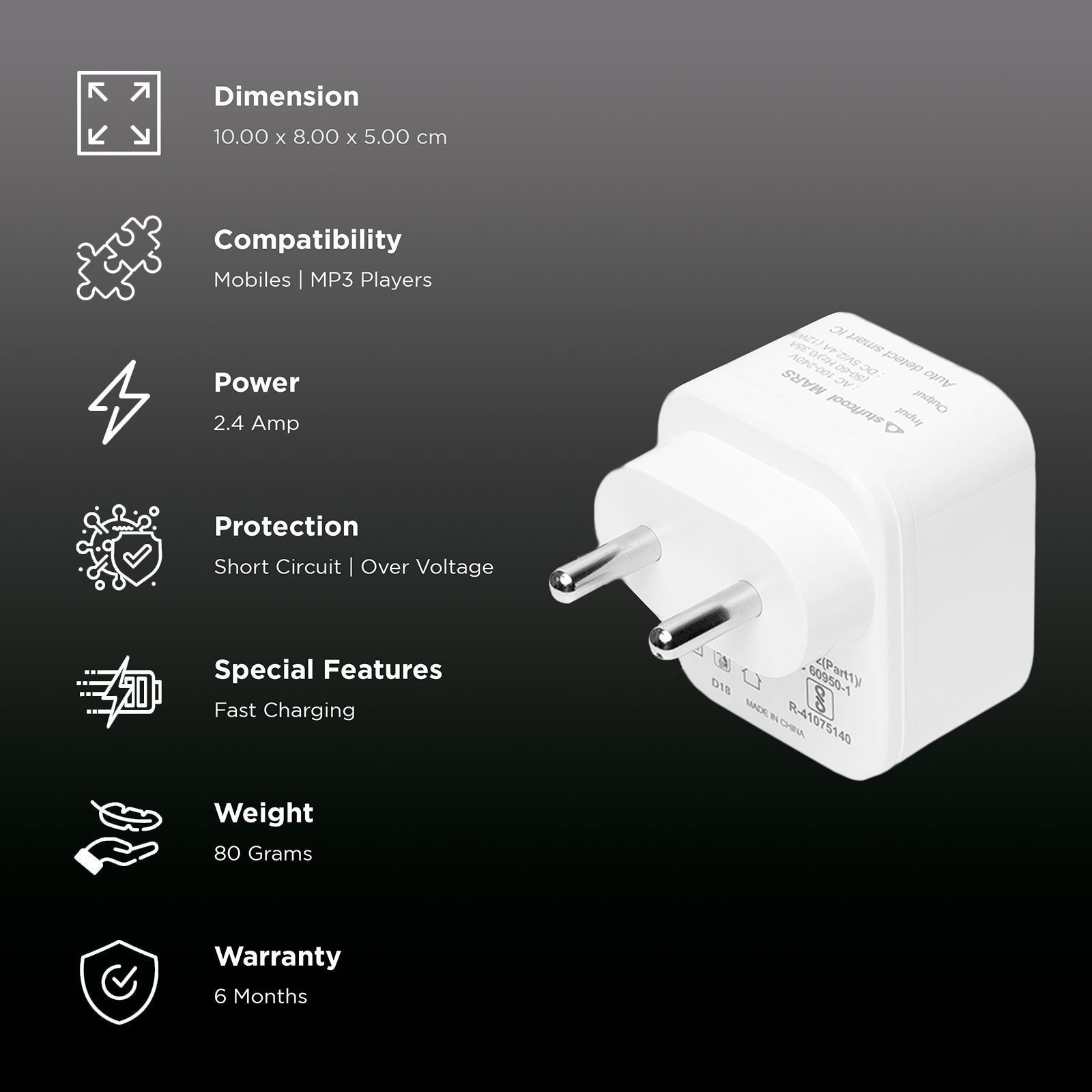stuffcool Mars 2.4 Amp Dual USB Wall Charging Adapter (WCMARS-WHT, White)_2