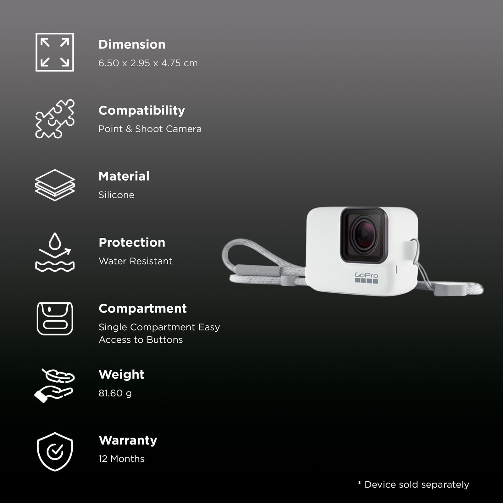 GoPro Water Resistant Sleeve for Point & Shoot Camera (Adjustable Lanyard, ACSST-002, White)_2