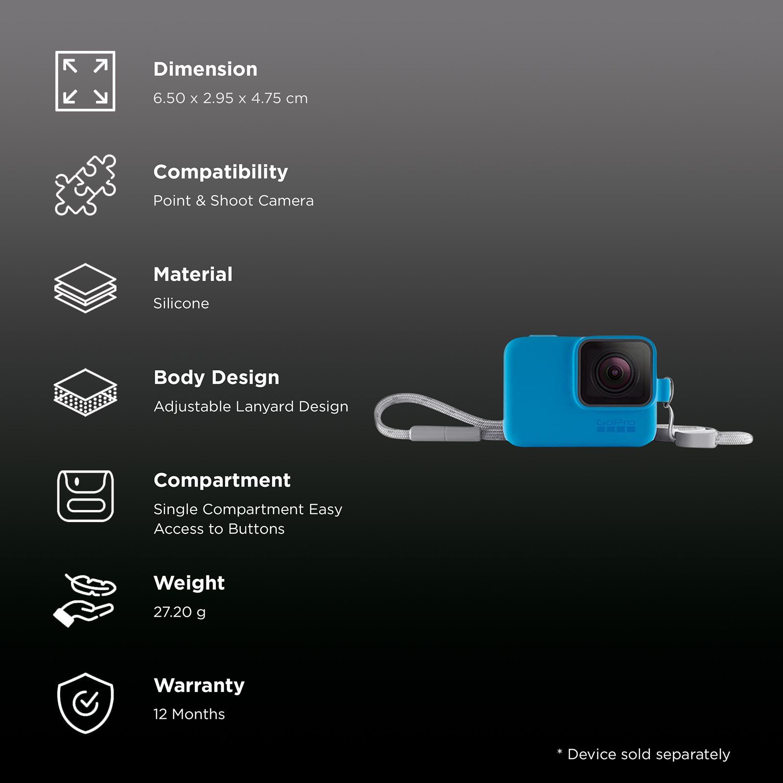 GoPro Sleeve for Point & Shoot Camera (Adjustable Lanyard, ACSST-003, Blue)_2