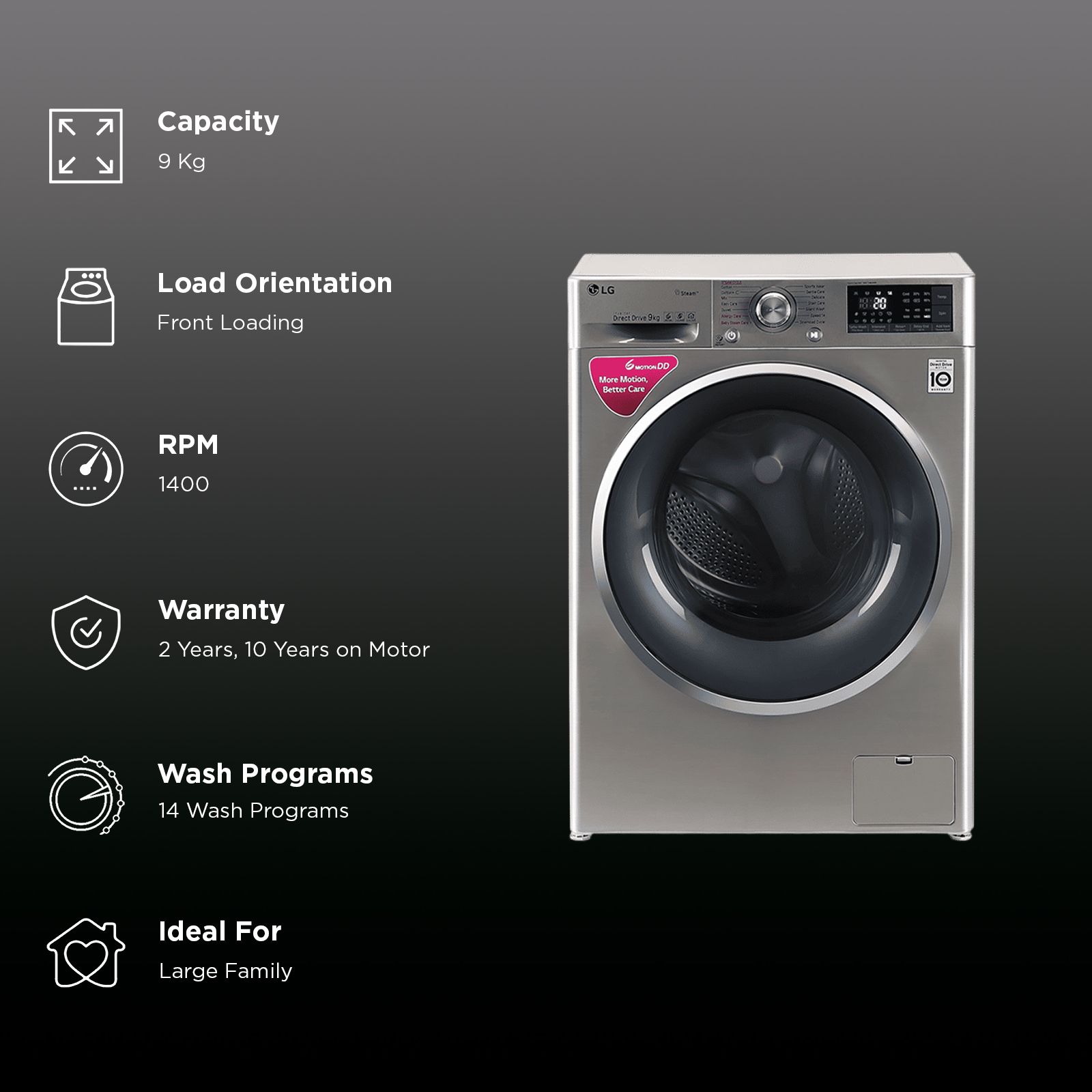 LG 9 kg Fully Automatic Front Load Washing Machine (FHT1409SWSASSPEIL, SmartThinQ with Wi-Fi, Stainless Steel) LG 9 kg Fully Automatic Front Load Washing Machine (FHT1409SWSASSPEIL, SmartThinQ with Wi-Fi, Stainless Steel)_2
