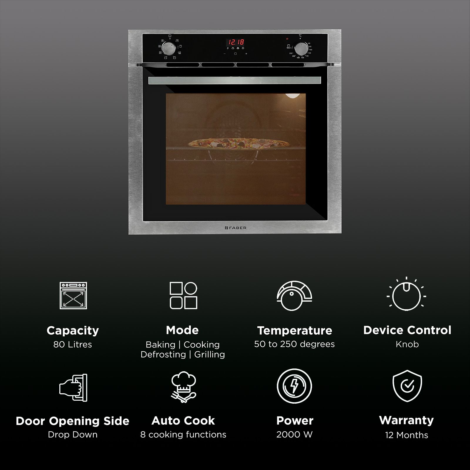 FABER FBIO 8F 80L 60cm Built-in Microwave with 4 Autocook Menus (FBIO 80L 8F, Black) FABER FBIO 8F 80L 60cm Built-in Microwave with 4 Autocook Menus (FBIO 80L 8F, Black)_3