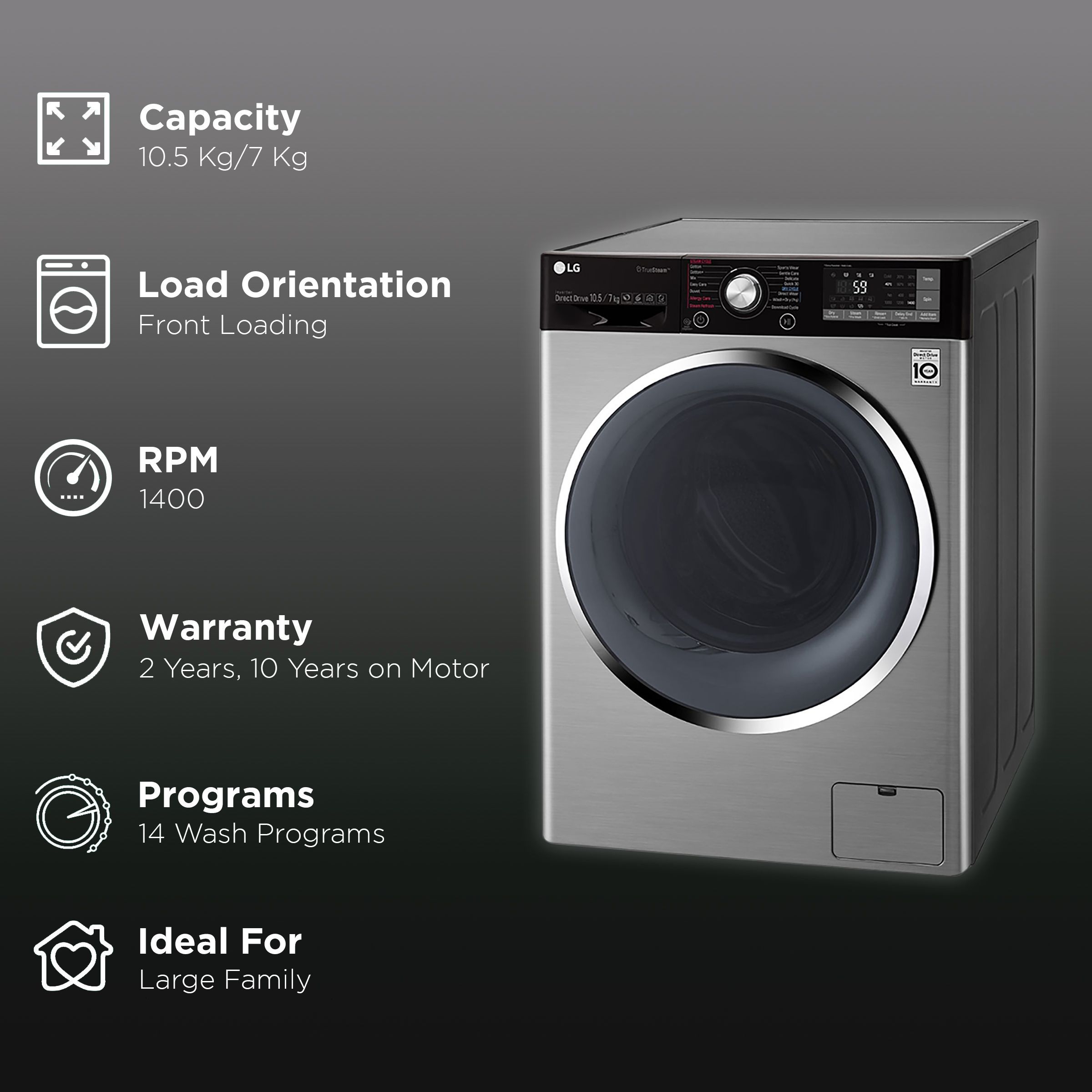 LG 10.5/7 kg Inverter Fully Automatic Front Load Washer Dryer (F4J9JHP2TD.ASSPEIL, Wi-Fi Support, Stainless Steel)_2
