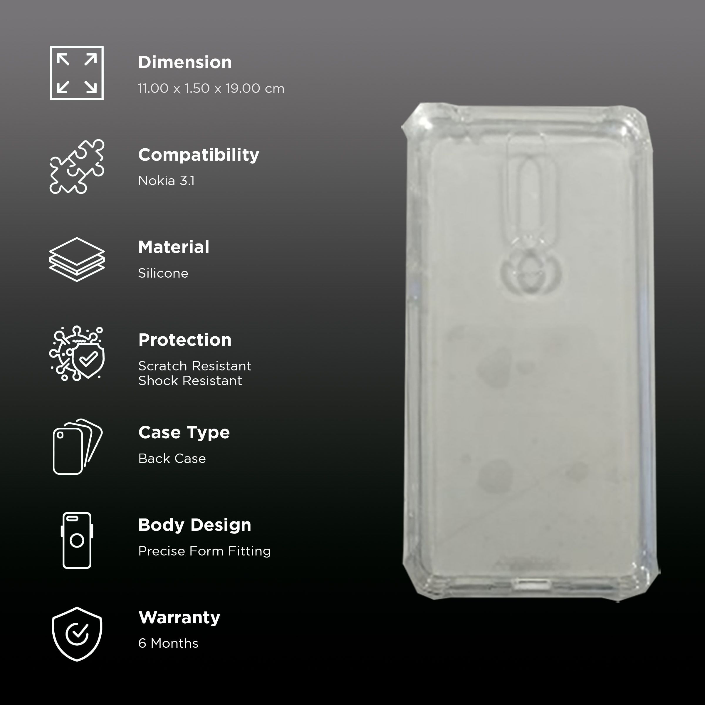 stuffcool Jelo Soft Silicone Back Cover for NOKIA 3.1 (All Round Protection, Clear)_2