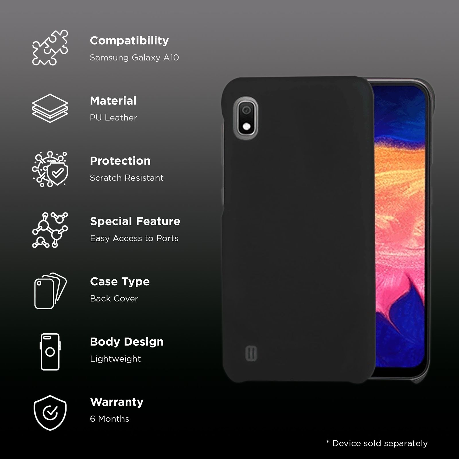 stuffcool Uni PU Leather Back Cover for Samsung Galaxy A10 (Camera Protection, Black)_2