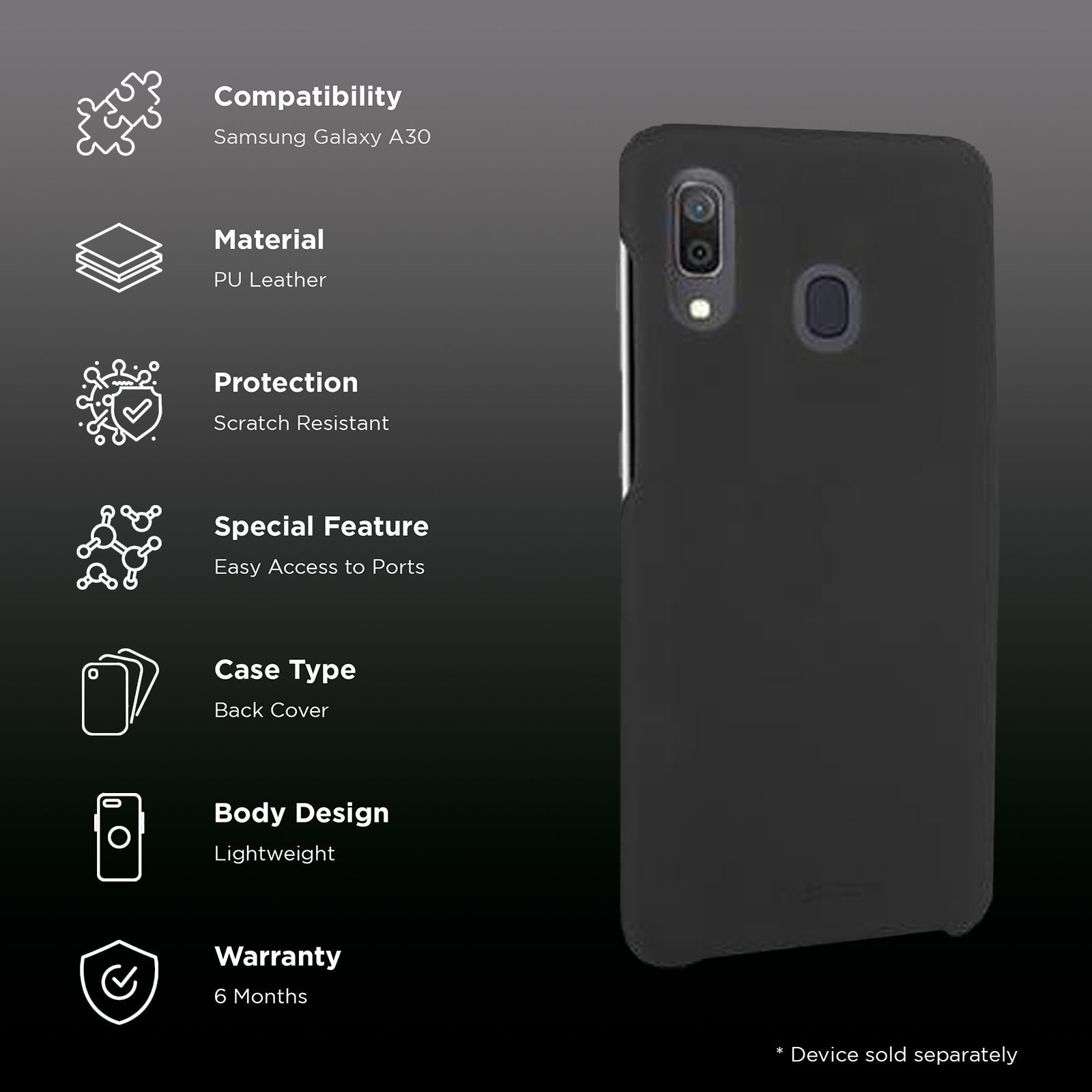 stuffcool Uni PU Leather Back Cover for Samsung Galaxy A30 (Camera Protection, Black)_2