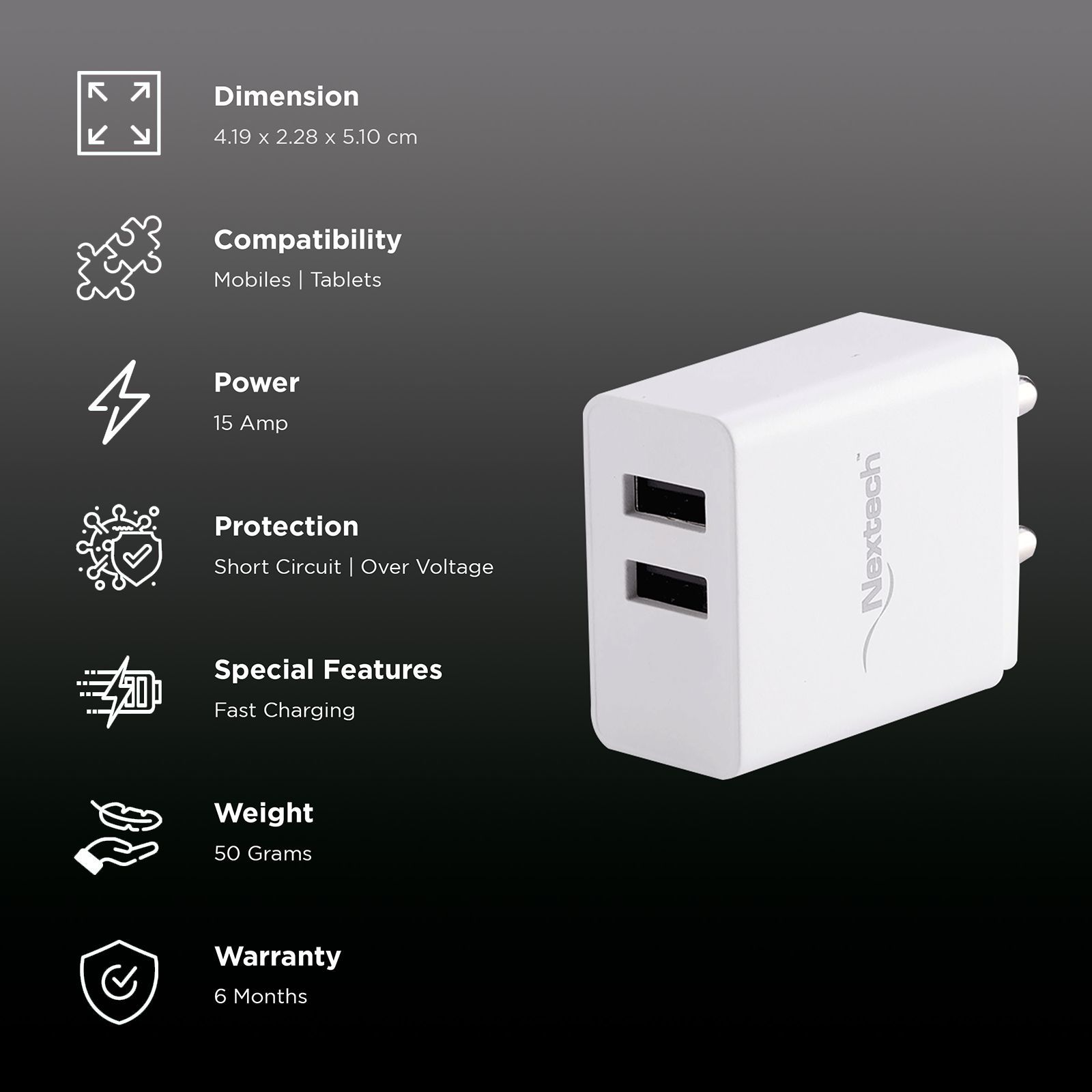 Nextech Wall Charging Adapter (NTU27UC, White)_2