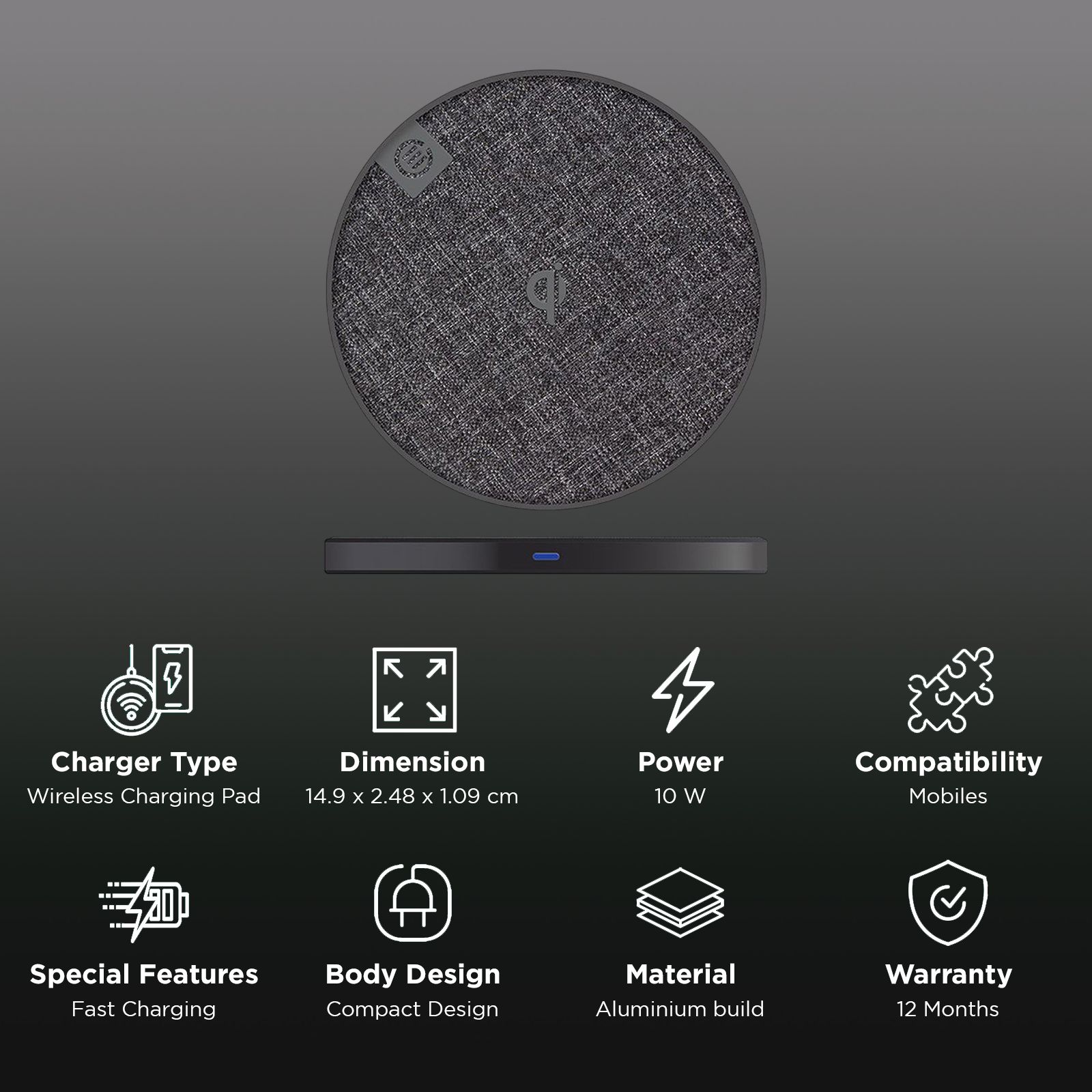 ALOGIC QC10MSLV 10 Watt Wireless Charging Pad (Aluminium Build, Space Grey) ALOGIC QC10MSLV 10 Watt Wireless Charging Pad (Aluminium Build, Space Grey)_2