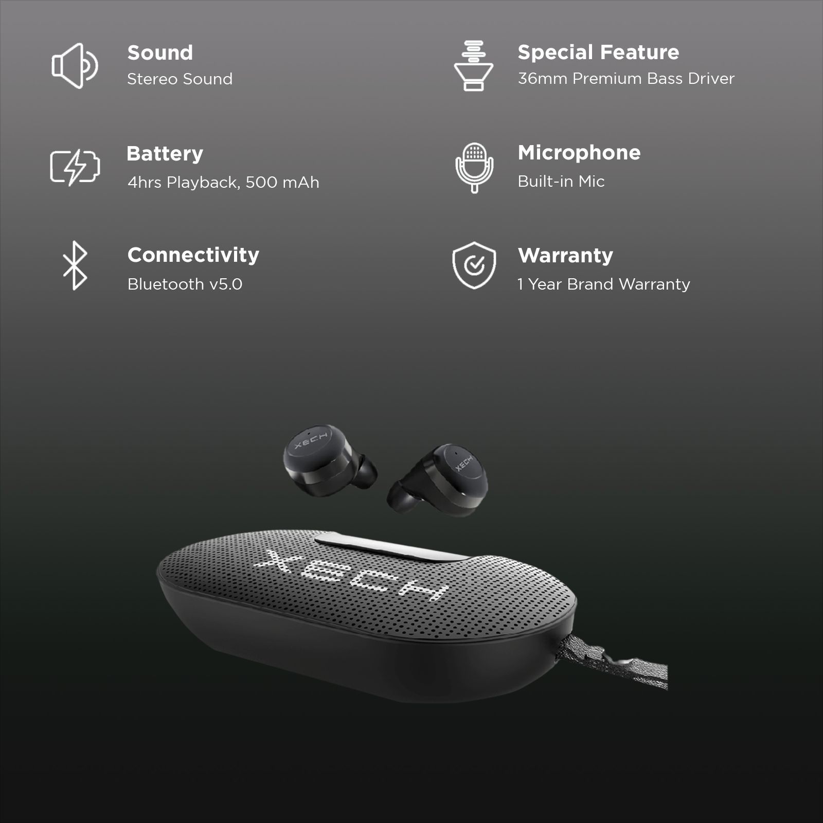 XECH SpeakerPods XL TWS Earbuds (Waterproof, Black) XECH SpeakerPods XL TWS Earbuds (Waterproof, Black)_3