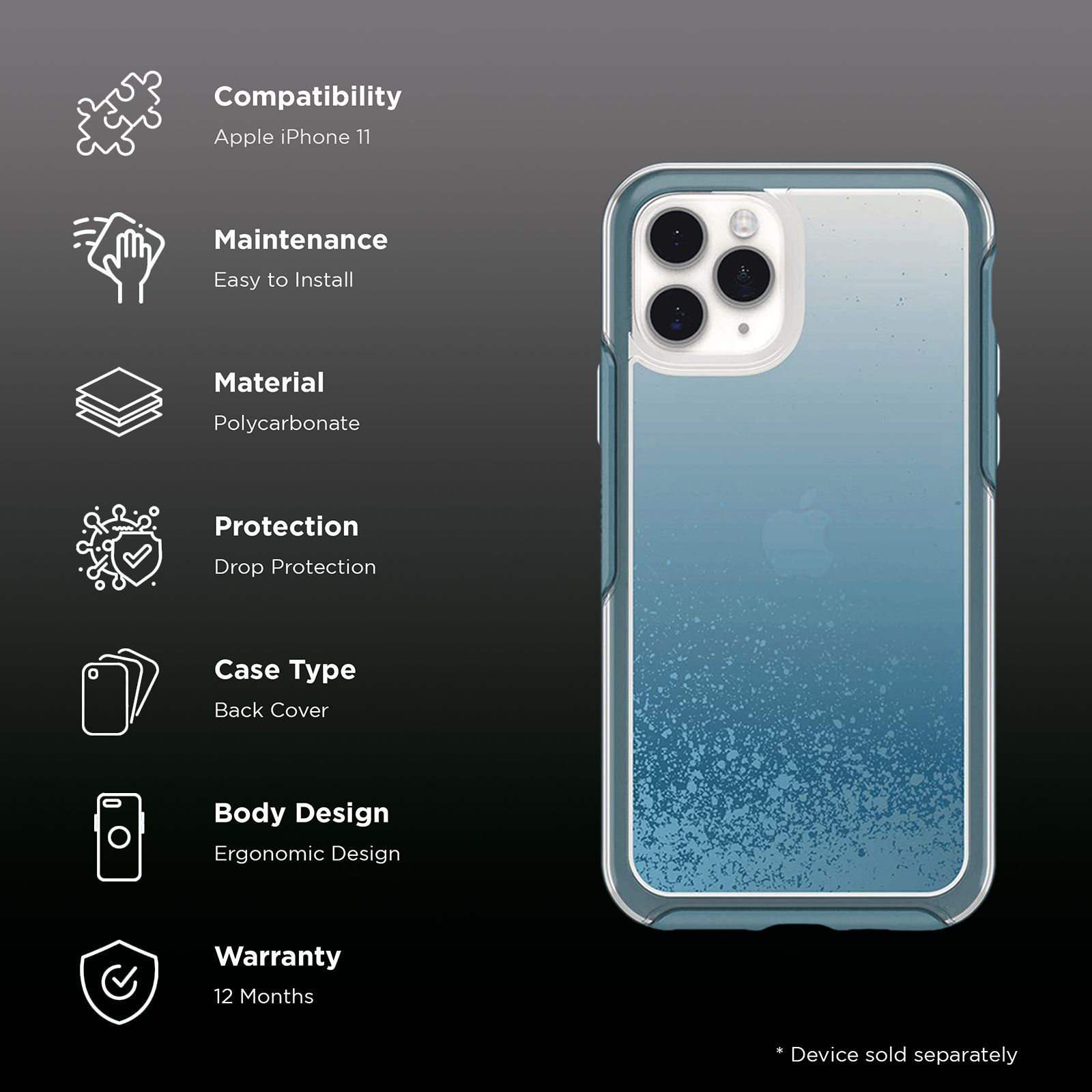 OtterBox Symmetry Polycarbonate Back Cover for Apple iPhone 11 (Camera Protection, Sapphire Secret Blue)_2