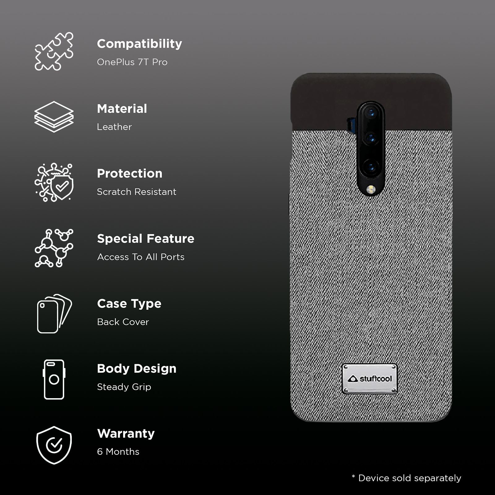 stuffcool Bon Leather Back Cover for OnePlus 7T Pro (Camera Protection, Grey) stuffcool Bon Leather Back Cover for OnePlus 7T Pro (Camera Protection, Grey)_2