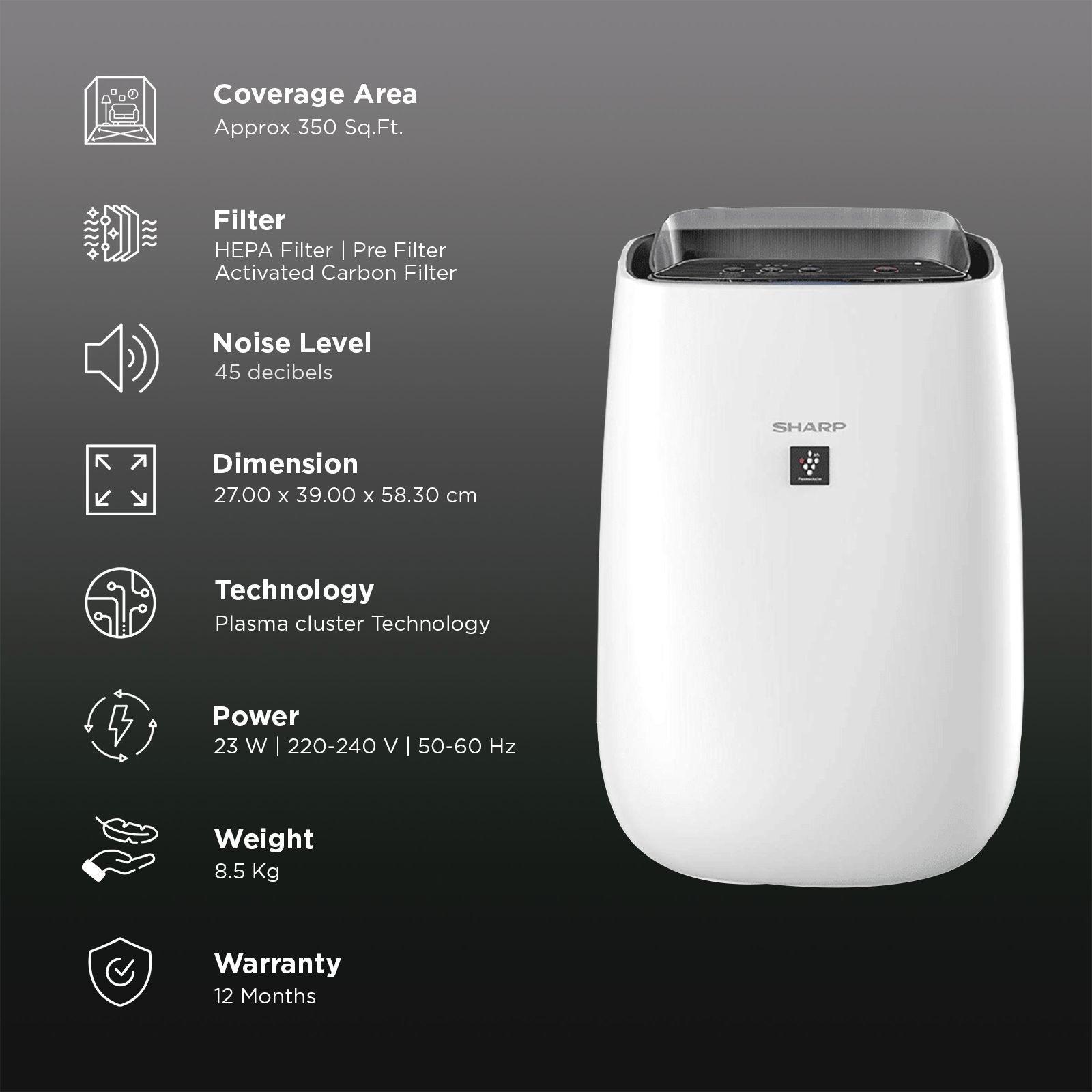 SHARP Plasma Cluster Technology Air Purifier (Silent Mode, FP-J40M-W, White) SHARP Plasma Cluster Technology Air Purifier (Silent Mode, FP-J40M-W, White)_3