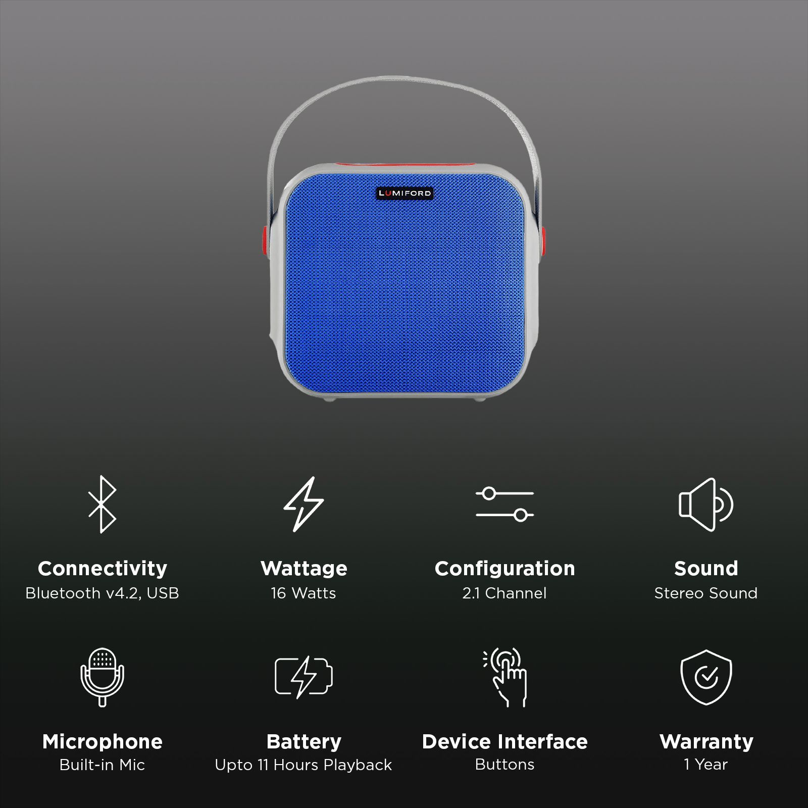 Lumiford GoFash-NY Broadway 16W Portable Bluetooth Speakers (IPX5 Water Proof, 2.1 Channel, Blue)_3