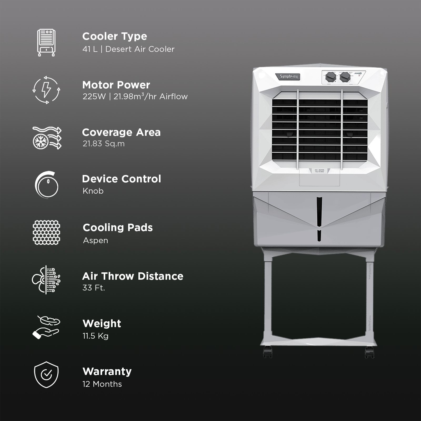 Symphony Jumbo 45DB 41 Litres Desert Air Cooler with Auto Louver Movement (Ice Chamber, White)_3
