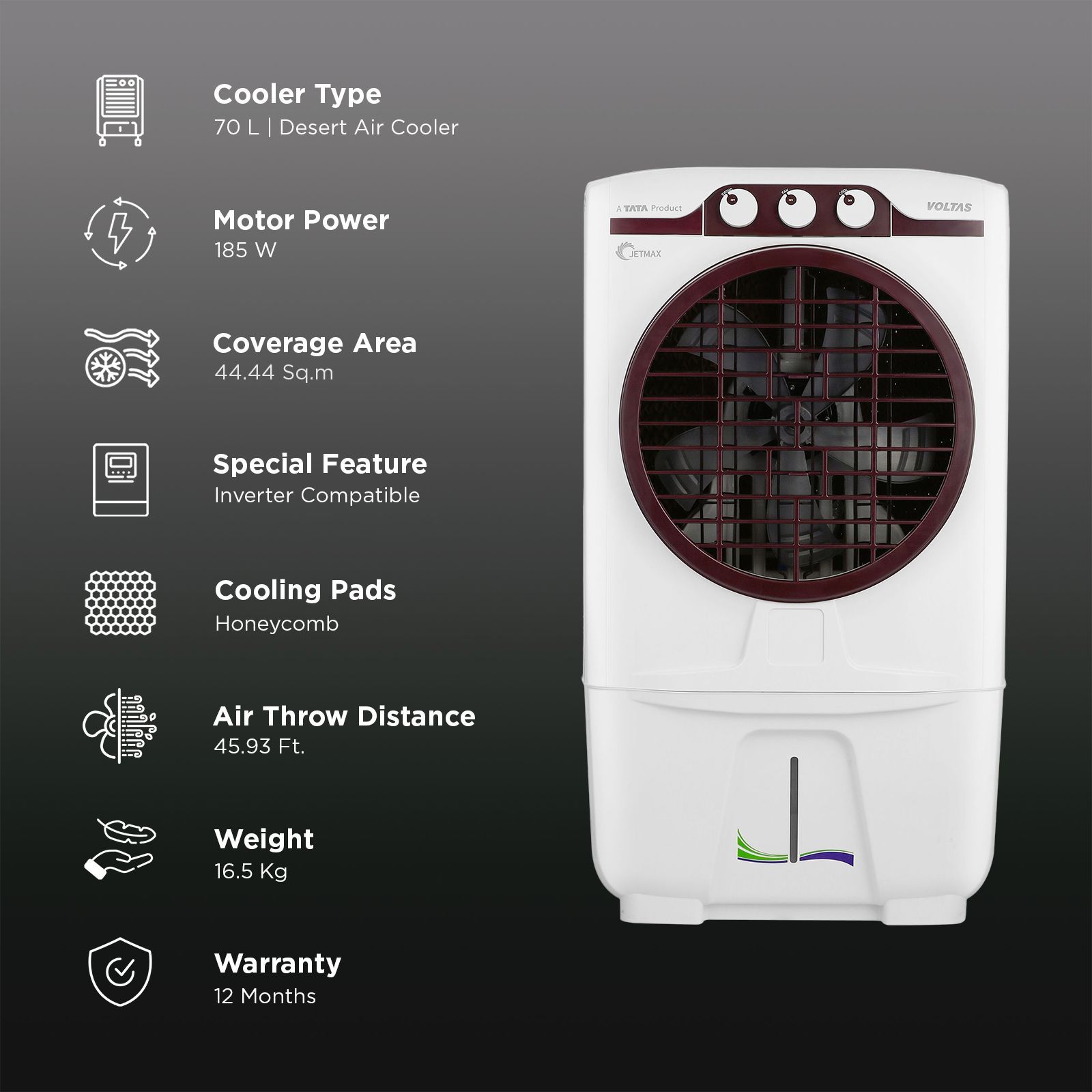VOLTAS 70 Litres Desert Air Cooler (Water Level Indicator, JetMax 70, White)_3