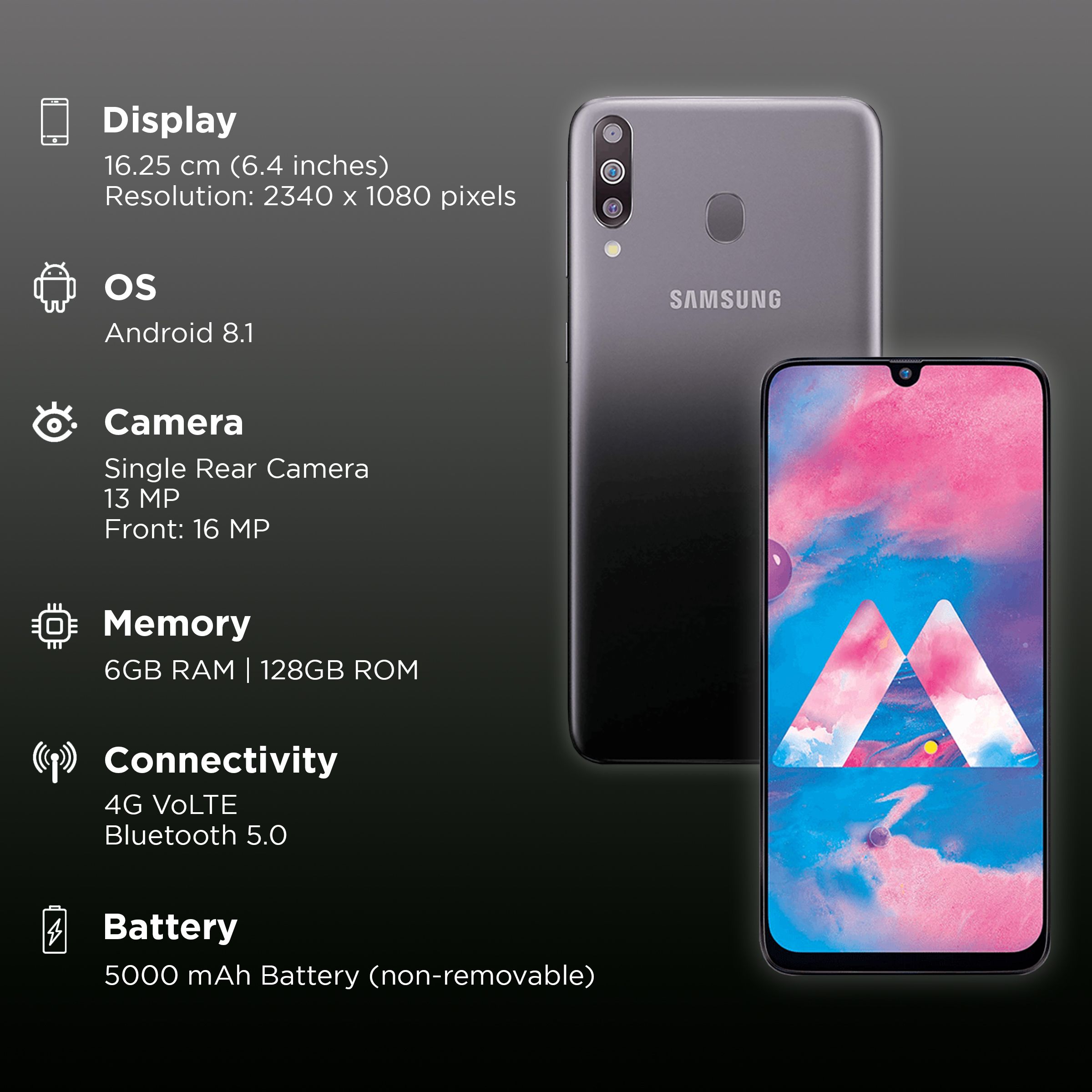 SAMSUNG Galaxy M30 (6GB RAM, 128GB, Black)_3