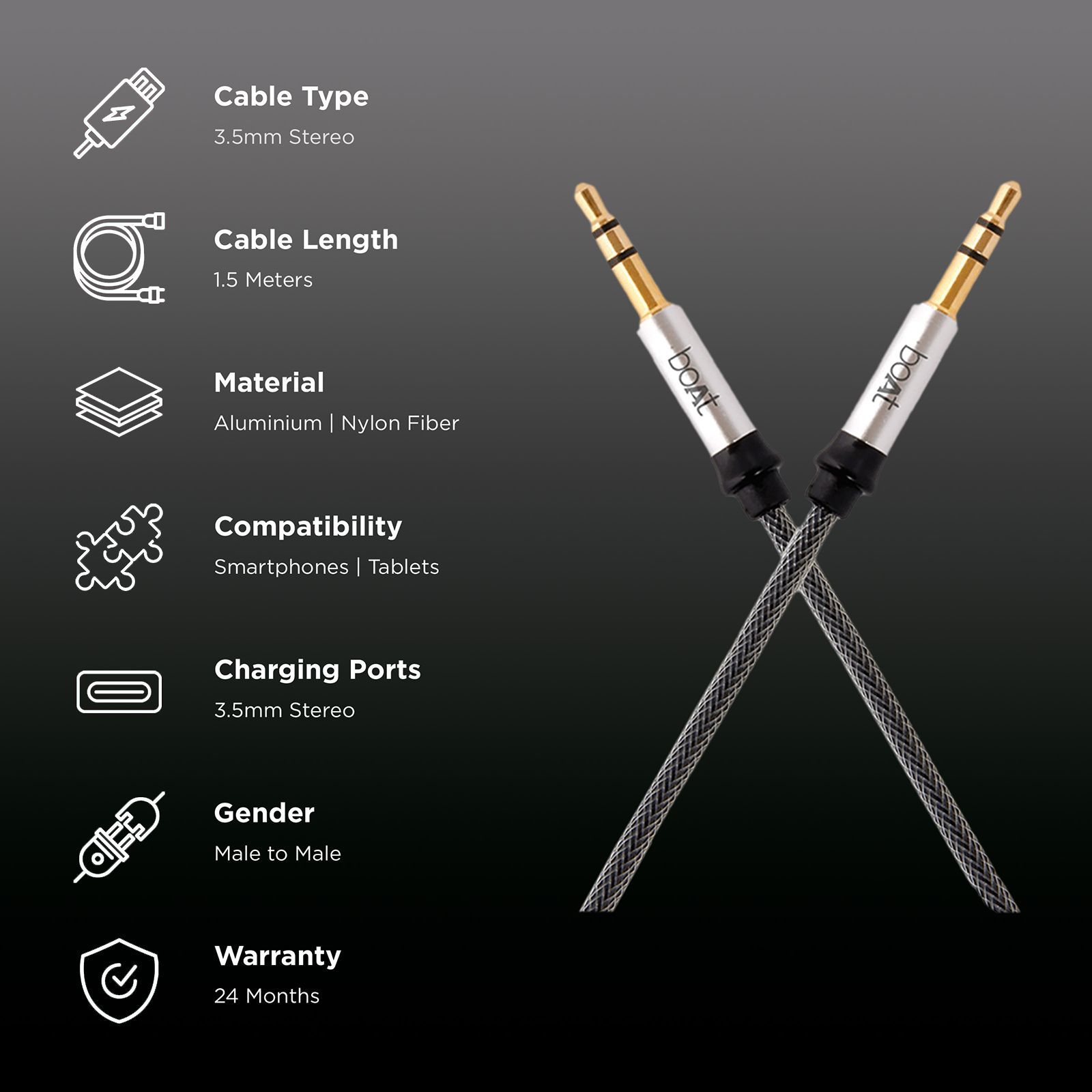 boAt Aux 500 3.5mm Aux to 3.5mm Aux 4.9 Feet (1.5M) Cable (Dual Shielding, Grey)_2