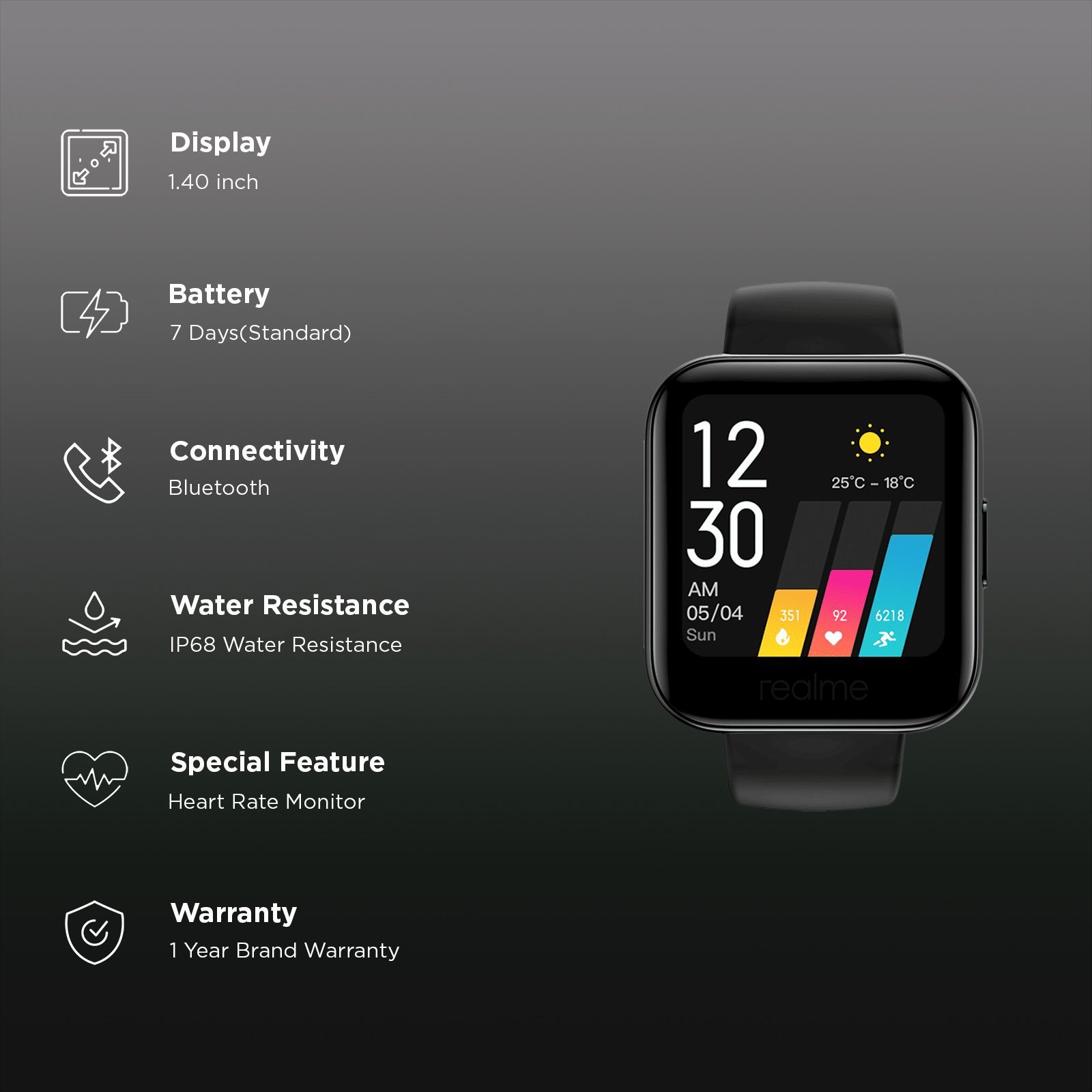 realme Smartwatch (35mm) (Heart Rate Monitoring, RMA161, Black, Silicone Band)_3