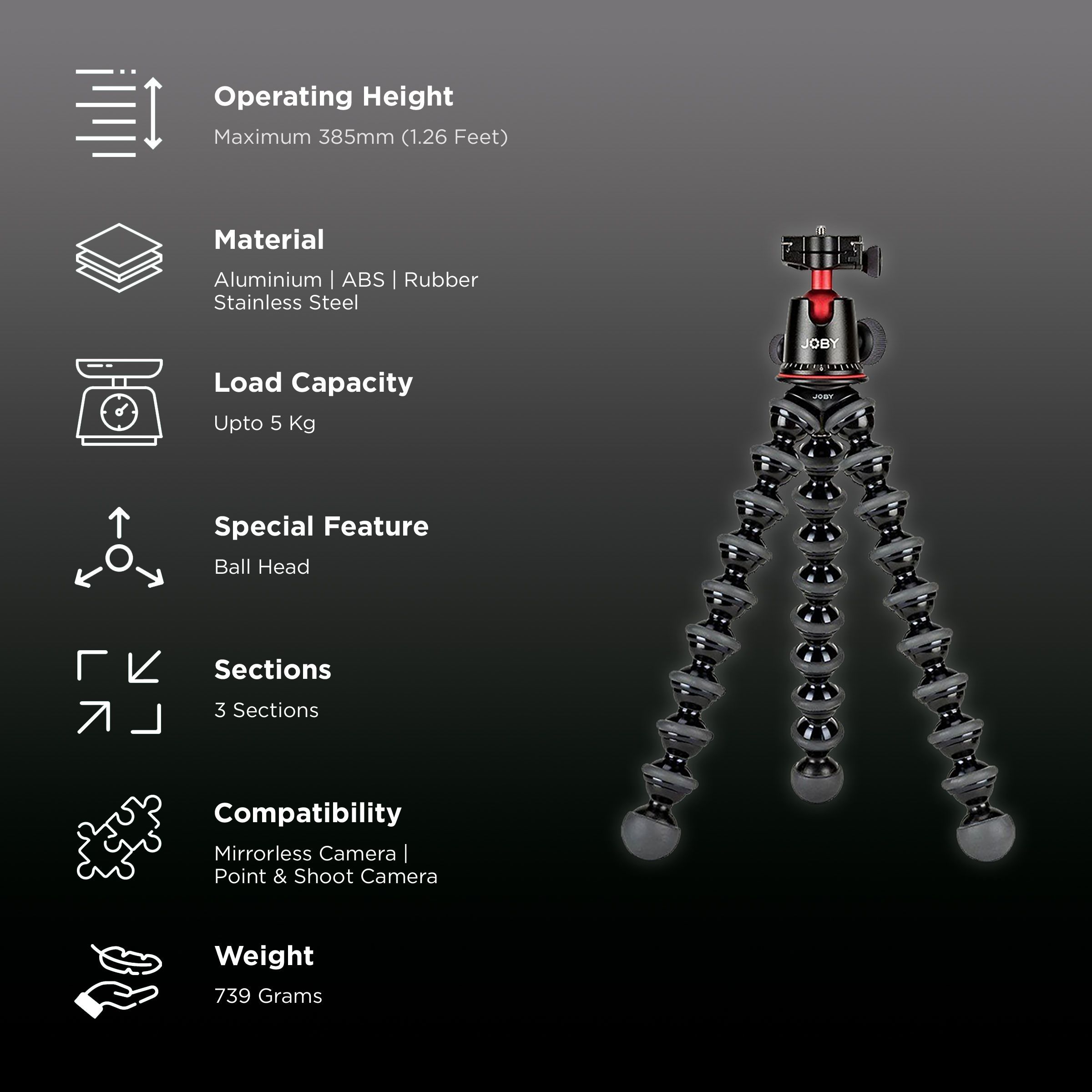 JOBY GorillaPod 38.5cm Adjustable Tripod for Camera (Flexible Legs, Black) JOBY GorillaPod 38.5cm Adjustable Tripod for Camera (Flexible Legs, Black)_2