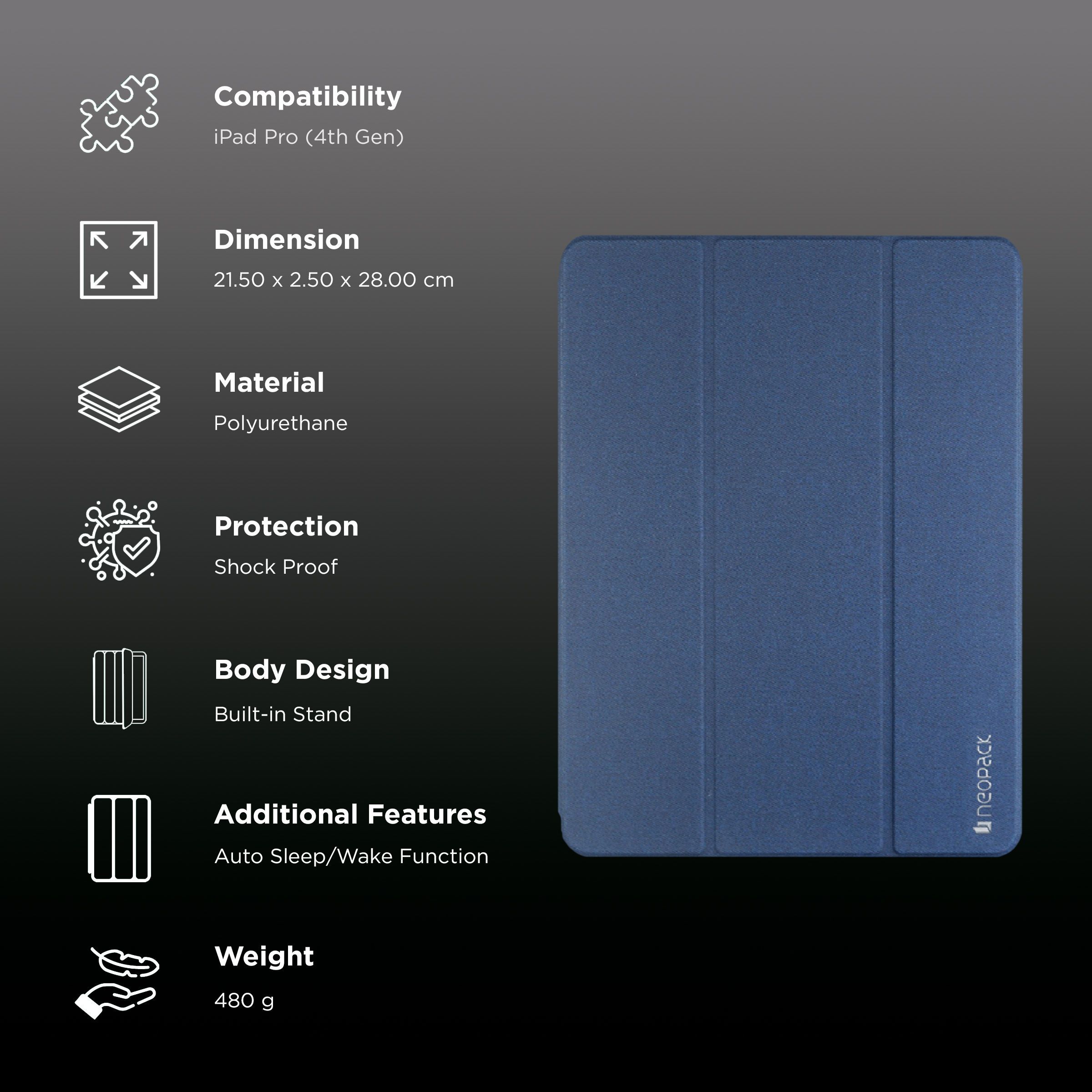 Neopack Delta Polyurethane Flip Cover for Apple iPad Pro (4th Gen) (Magnetic Closing Flap, Midnight Blue) Neopack Delta Polyurethane Flip Cover for Apple iPad Pro (4th Gen) (Magnetic Closing Flap, Midnight Blue)_2