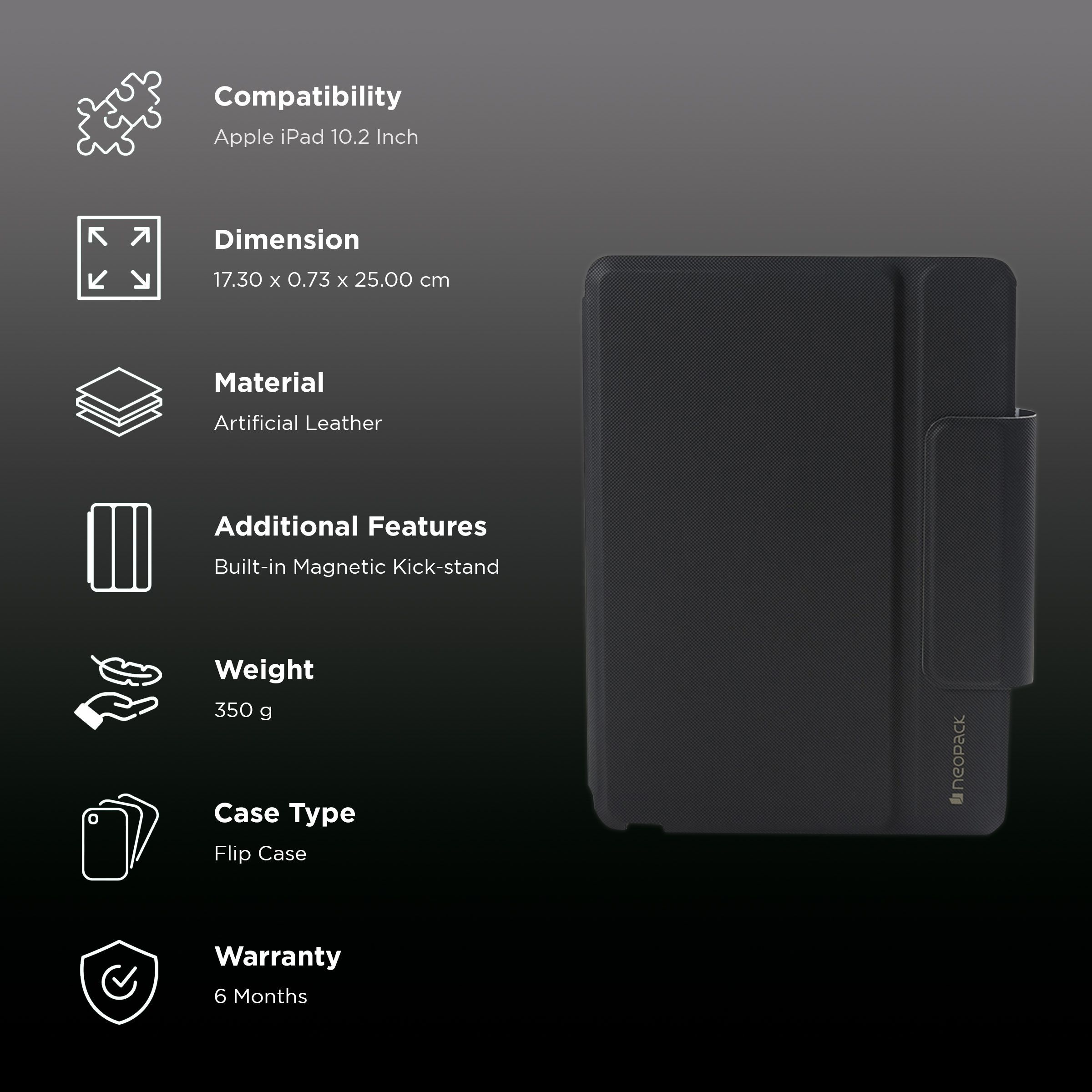 neopack Artificial Leather Folio Case For Apple iPad 10.2 Inch (Shockproof, Black)_2
