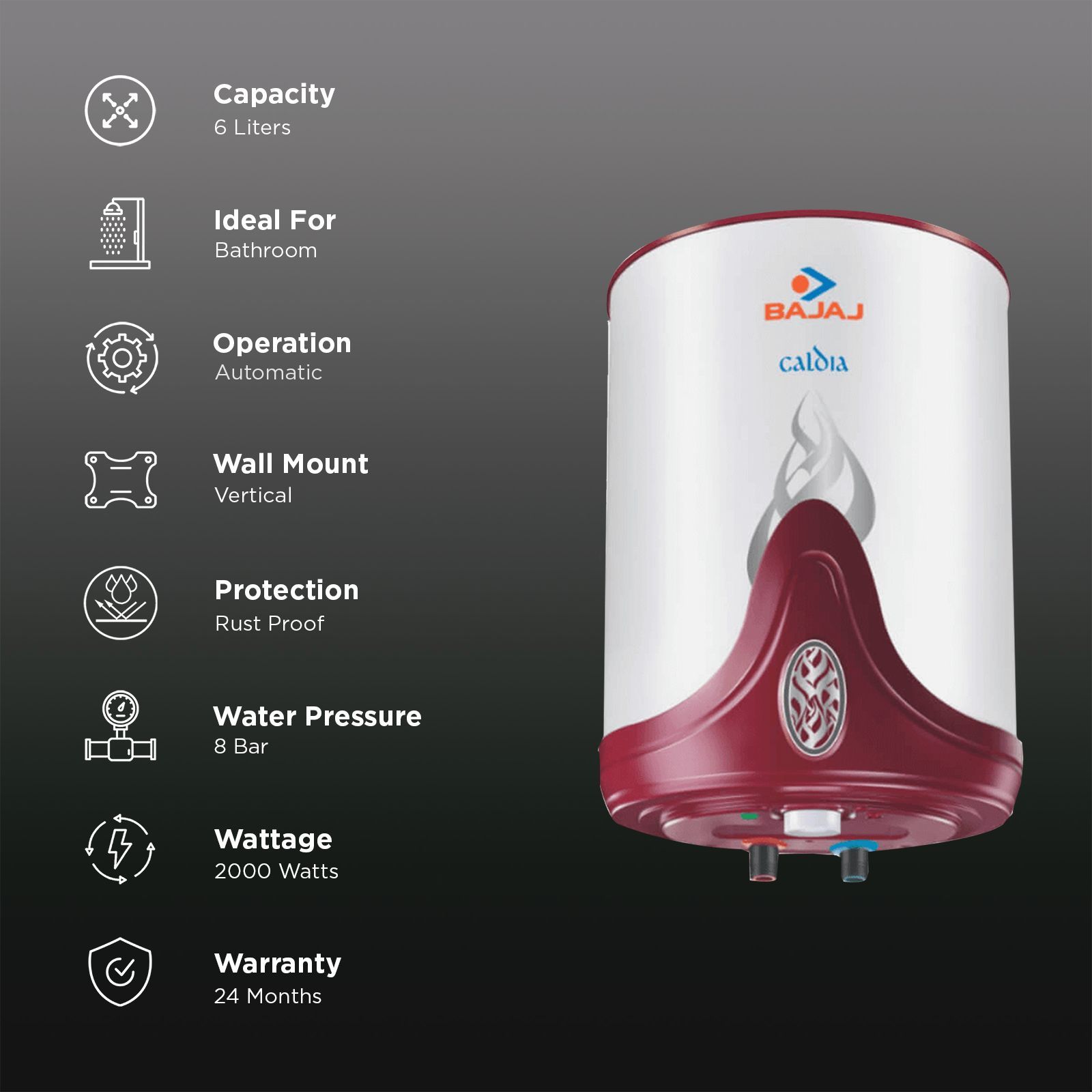 Bajaj Caldia 6 Litres 5 Star Vertical Storage Water Geyser with Copper Heating Element (White)_3