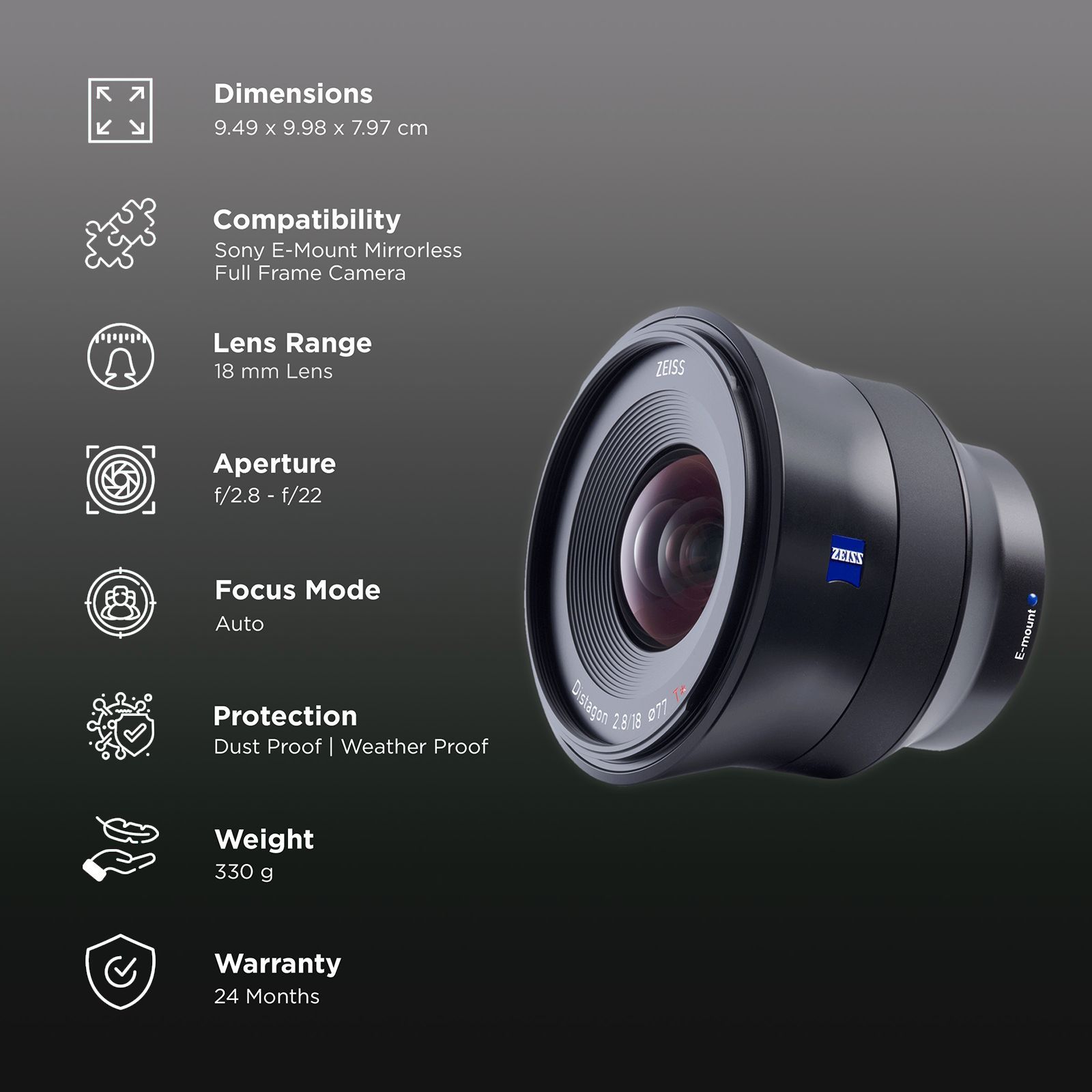 ZEISS Batis 18mm f/2.8 - f/22 Wide-Angle Prime Lens for SONY E Mount (Weather & Dust Sealing)_2